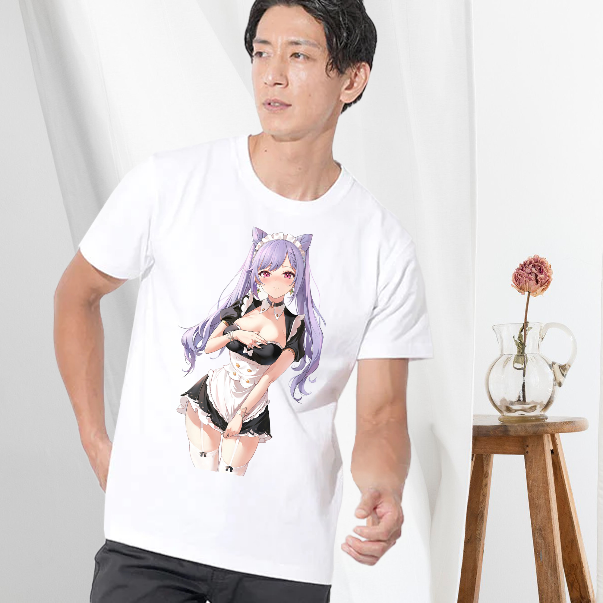 げんし神 刻晴 こくせい genshin Kokusei 綿100％ メンズ半袖Tシャツ｜肌触りやわらか＆通気性