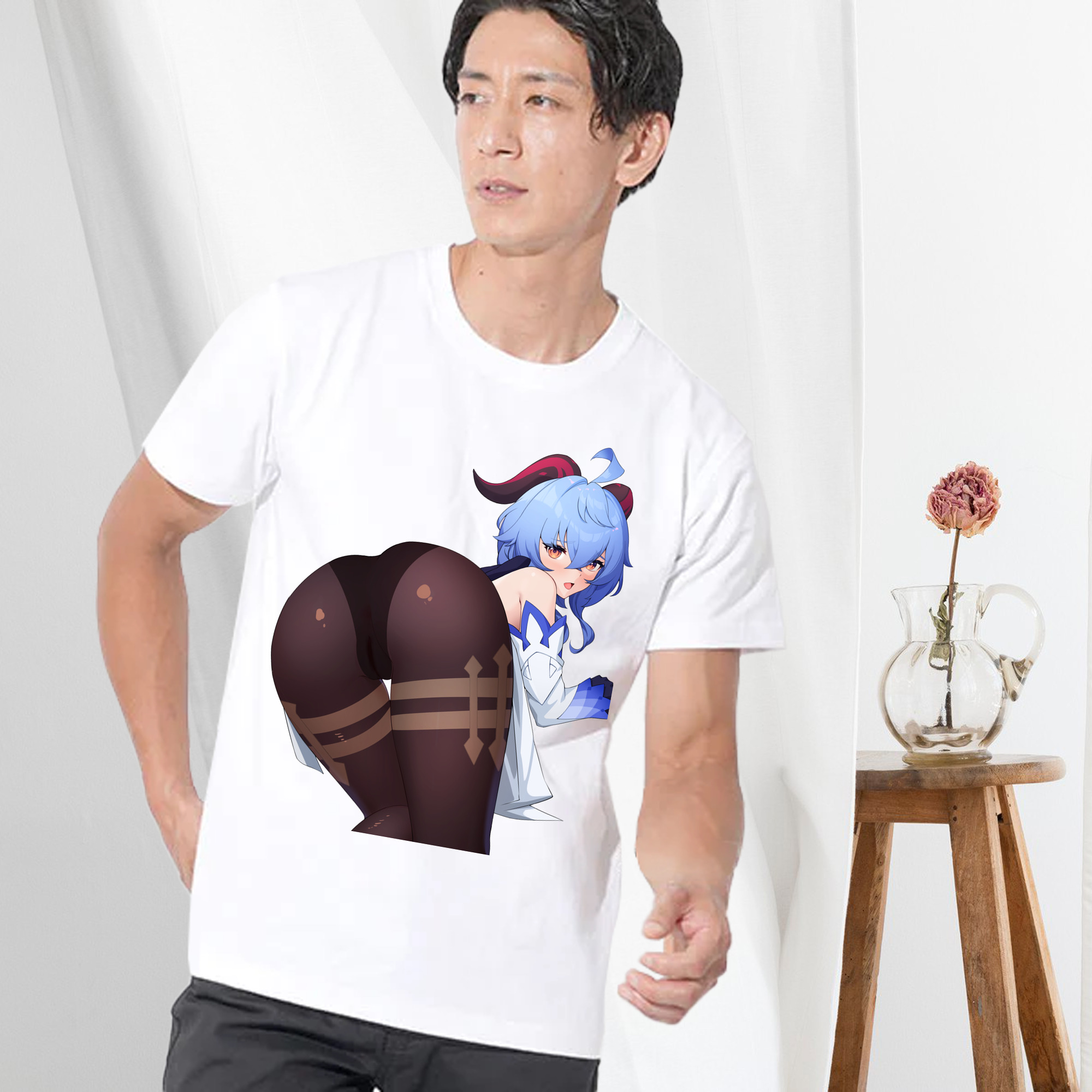 げんし神 甘雨 かんう genshin Ganyu 綿100％ メンズ半袖Tシャツ｜肌触りやわらか＆通気性