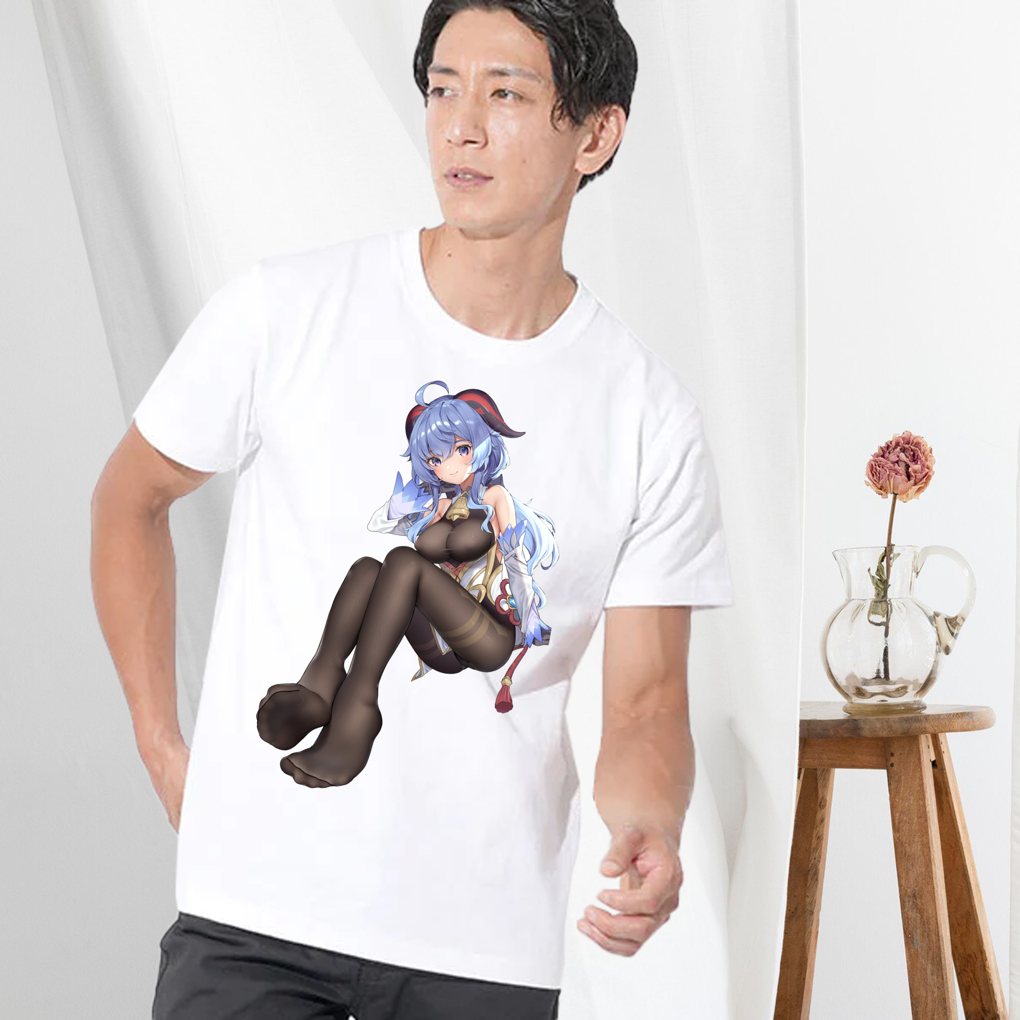 げんし神 甘雨 かんう genshin Ganyu 綿100％ メンズ半袖Tシャツ｜肌触りやわらか＆通気性