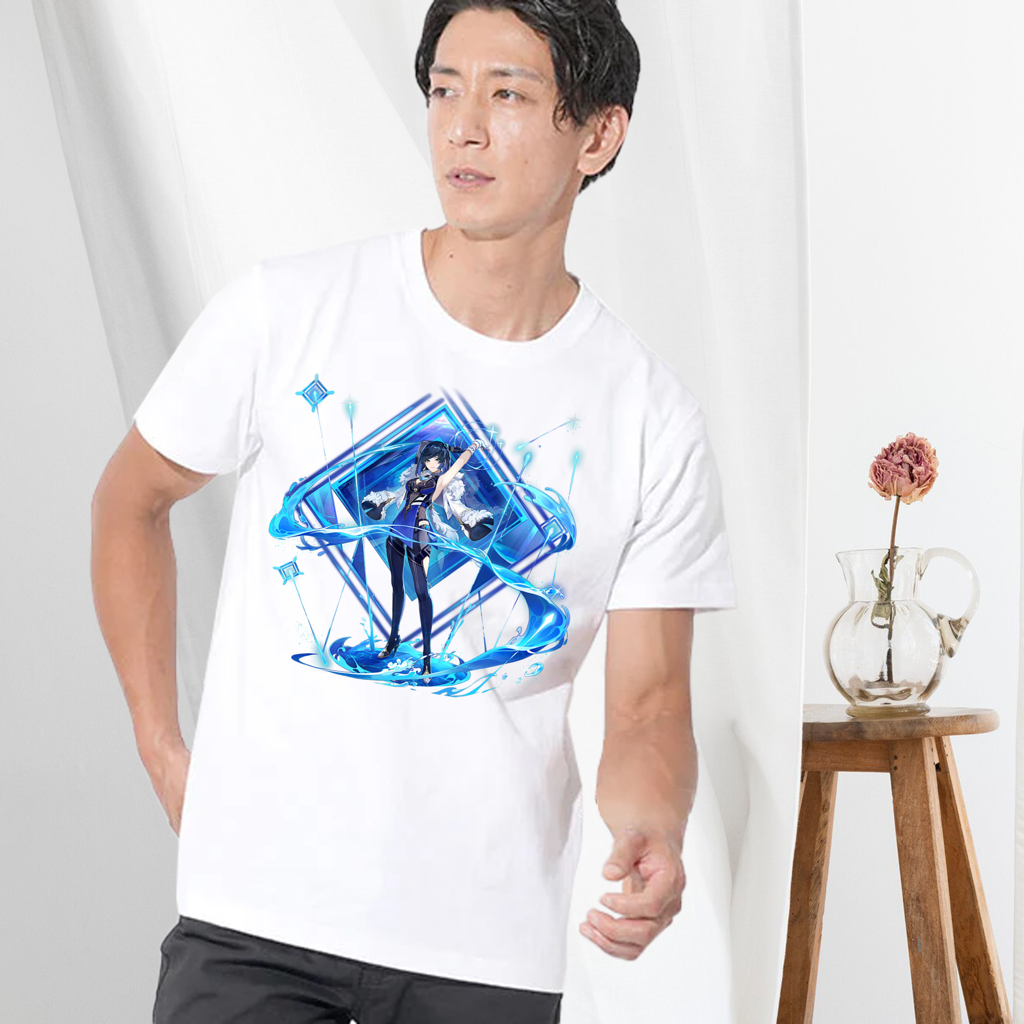 げんし神 夜兰 やらん genshin Yaran 綿100％ メンズ半袖Tシャツ｜肌触りやわらか＆通気性