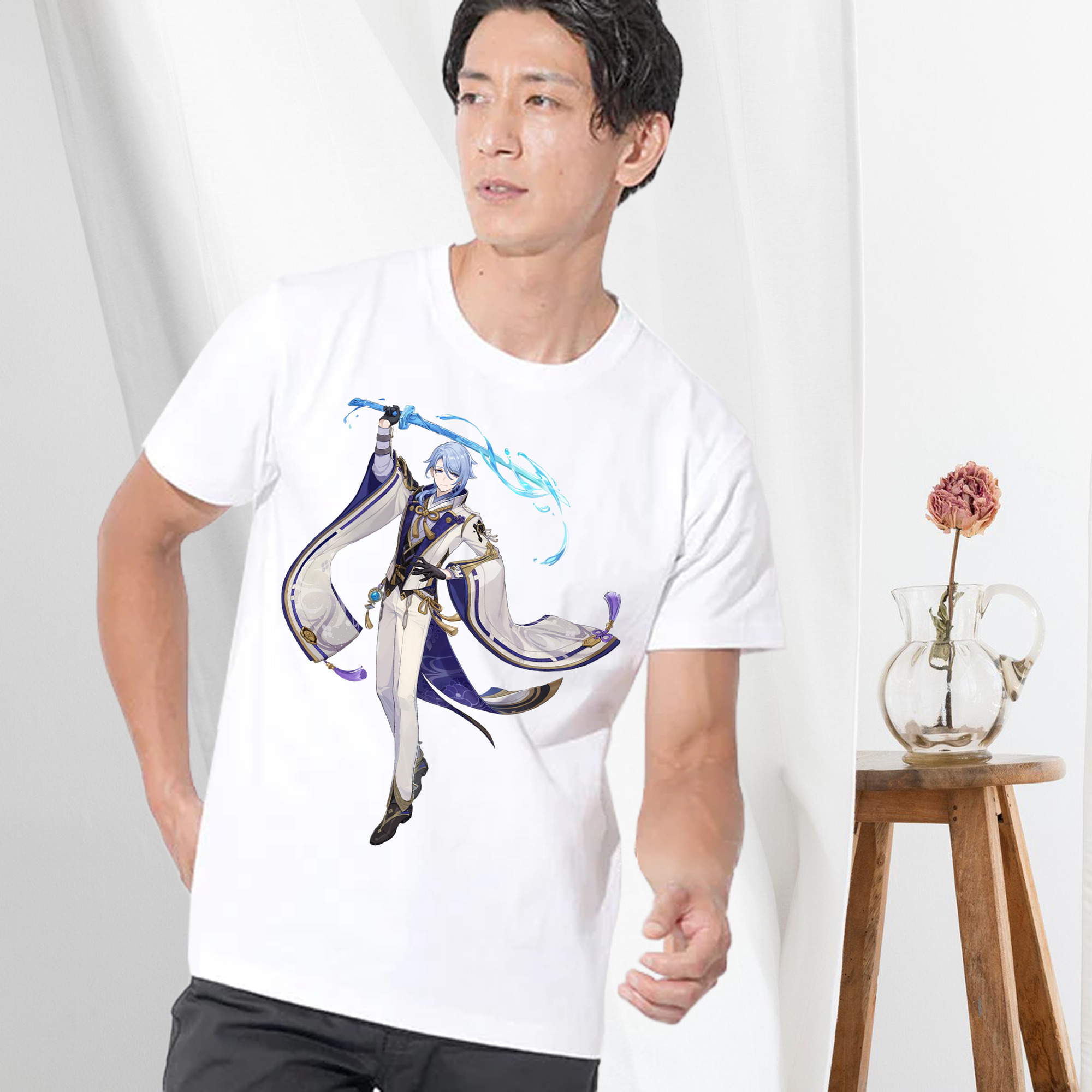 げんし神 神里綾人 かみさとあやと genshin Kamisato Ayato 綿100％ メンズ半袖Tシャツ｜肌触りやわらか＆通気性
