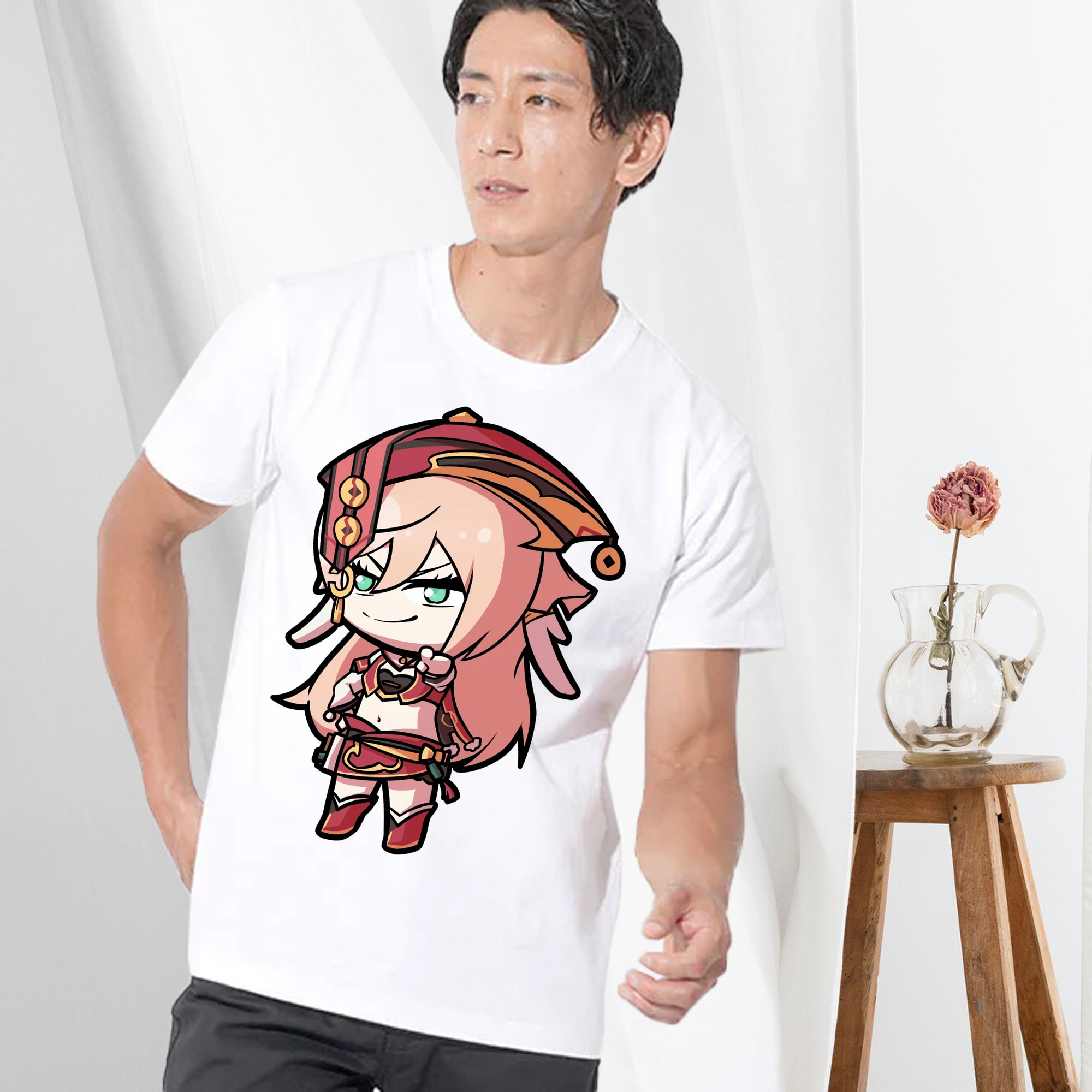 げんし神 ヤンフェイ genshin Yanfei 綿100％ メンズ半袖Tシャツ｜肌触りやわらか＆通気性