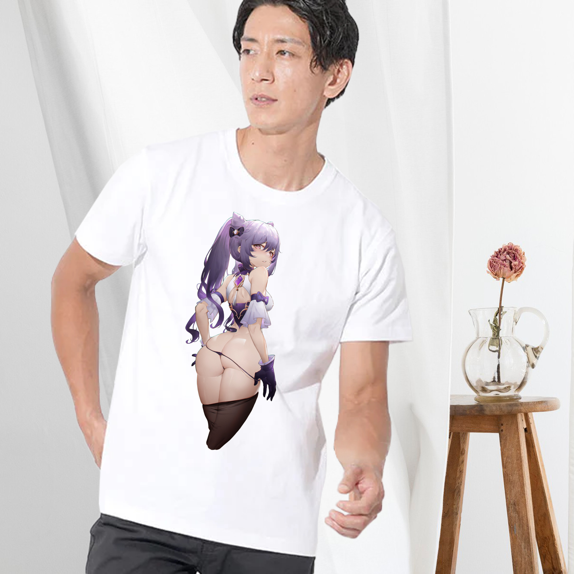 げんし神 刻晴 こくせい genshin Kokusei 綿100％ メンズ半袖Tシャツ｜肌触りやわらか＆通気性