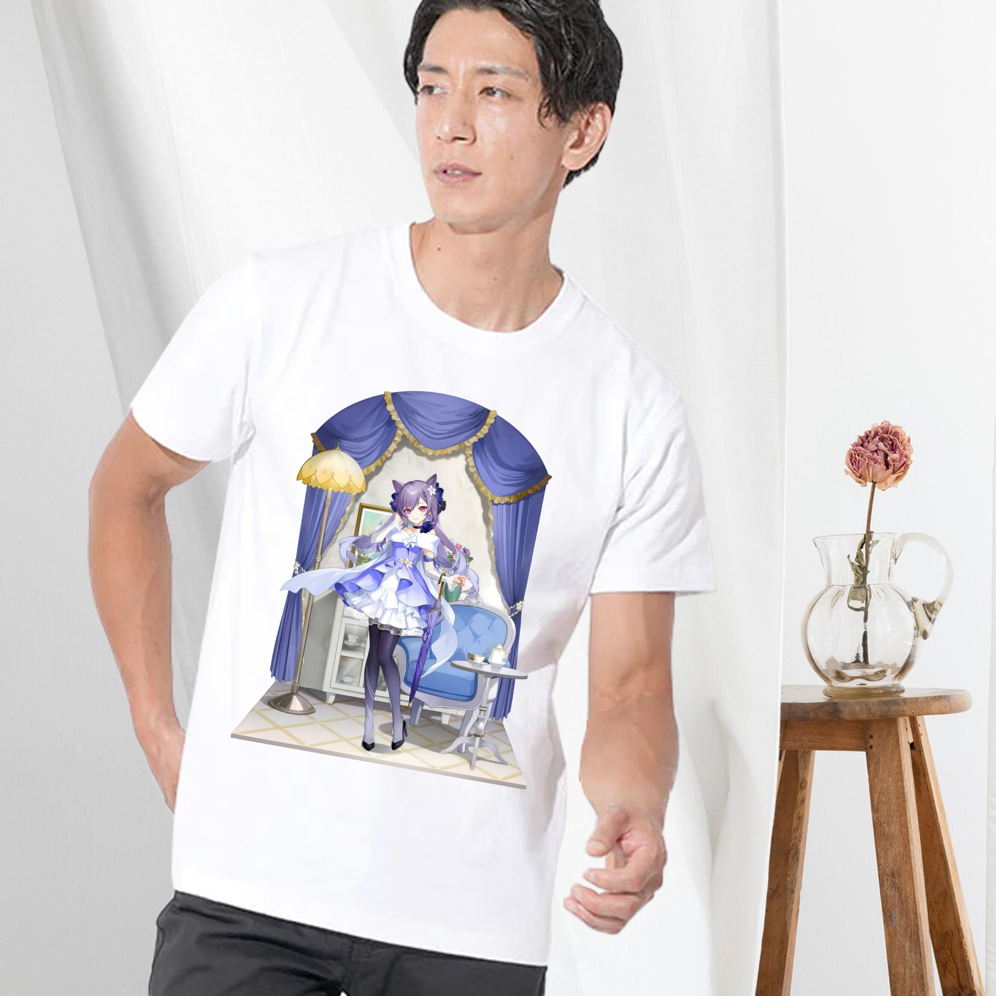 げんし神 刻晴 こくせい genshin Kokusei 綿100％ メンズ半袖Tシャツ｜肌触りやわらか＆通気性