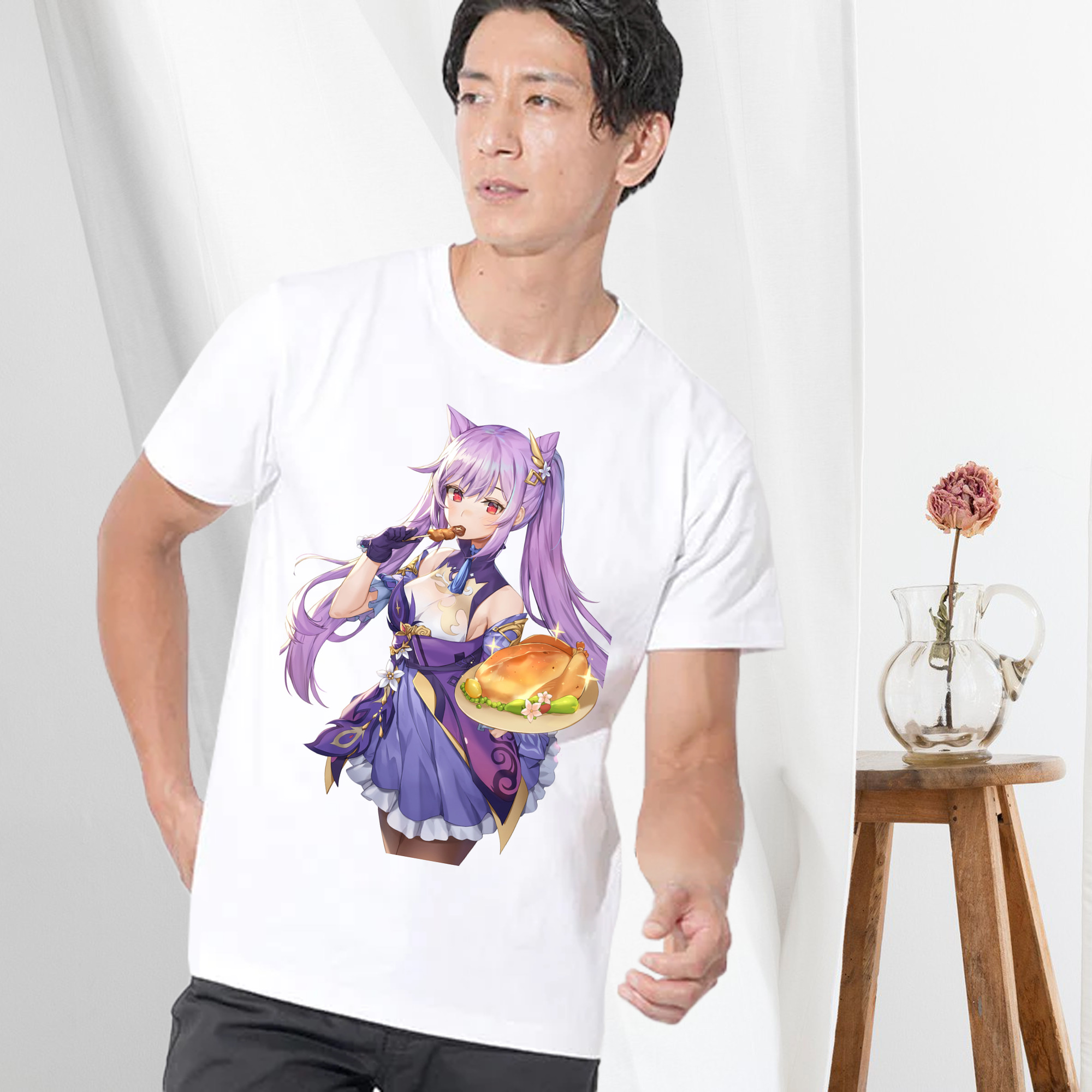 げんし神 刻晴 こくせい genshin Kokusei 綿100％ メンズ半袖Tシャツ｜肌触りやわらか＆通気性