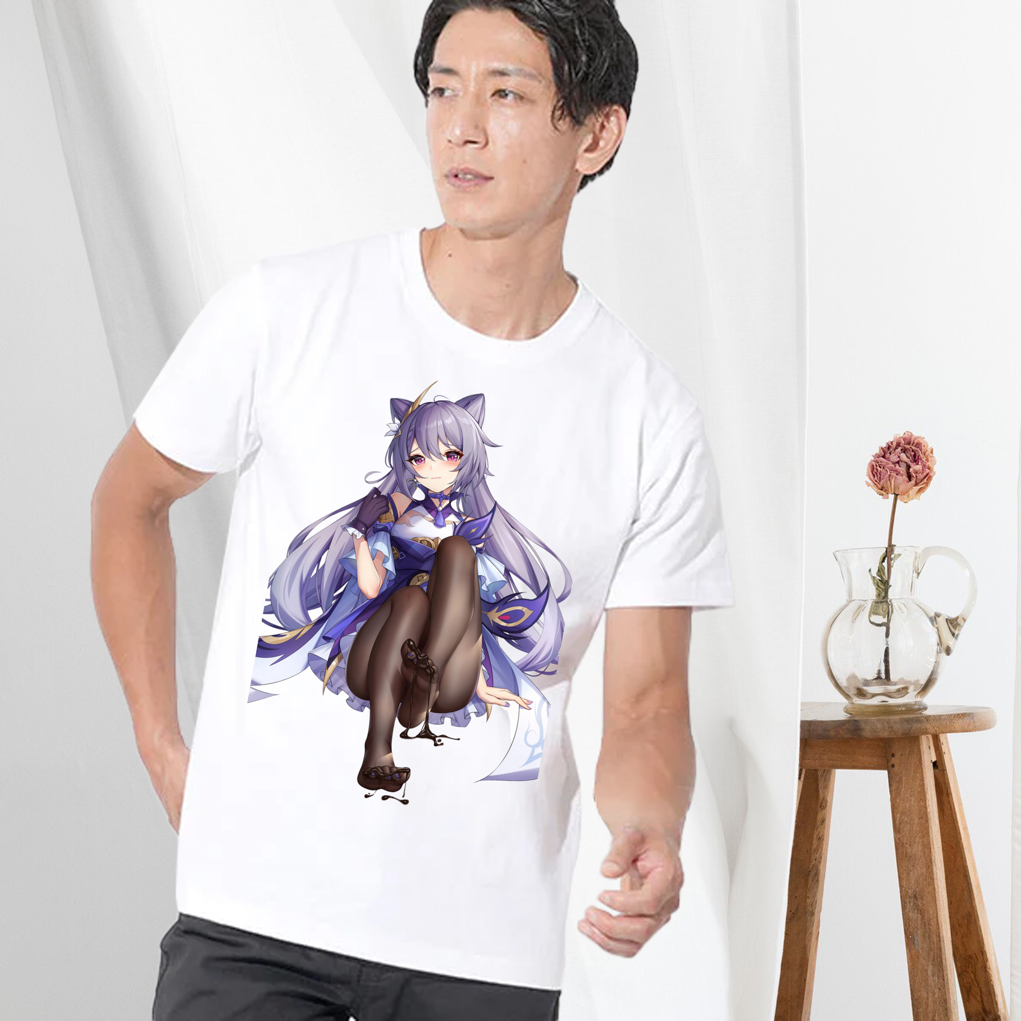 げんし神 刻晴 こくせい genshin Kokusei 綿100％ メンズ半袖Tシャツ｜肌触りやわらか＆通気性