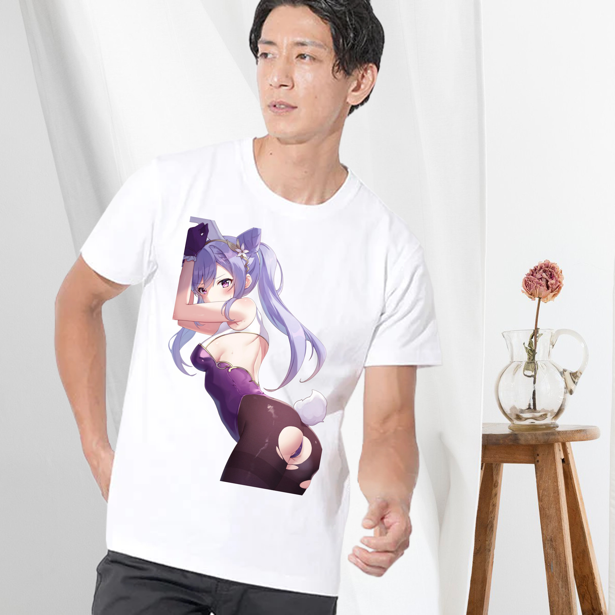 げんし神 刻晴 こくせい genshin Kokusei 綿100％ メンズ半袖Tシャツ｜肌触りやわらか＆通気性