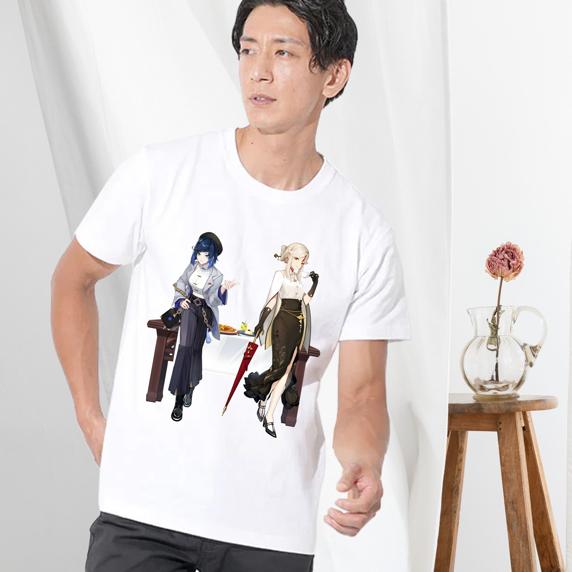 げんし神 夜兰 やらん genshin Yaran 綿100％ メンズ半袖Tシャツ｜肌触りやわらか＆通気性