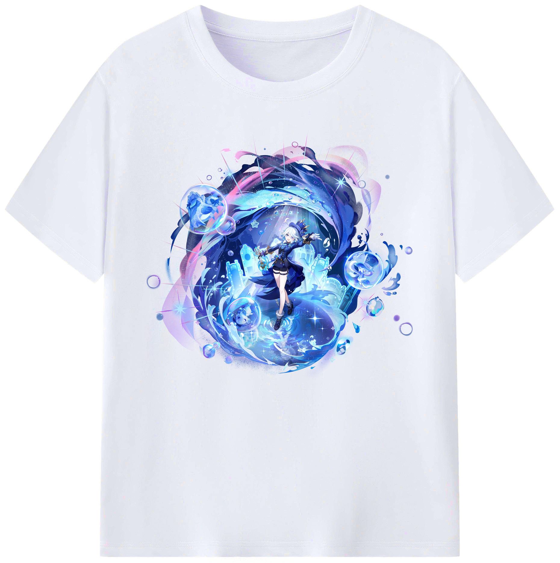 げんし神 フリーナ genshin Furina 綿100％ メンズ半袖Tシャツ｜肌触りやわらか＆通気性