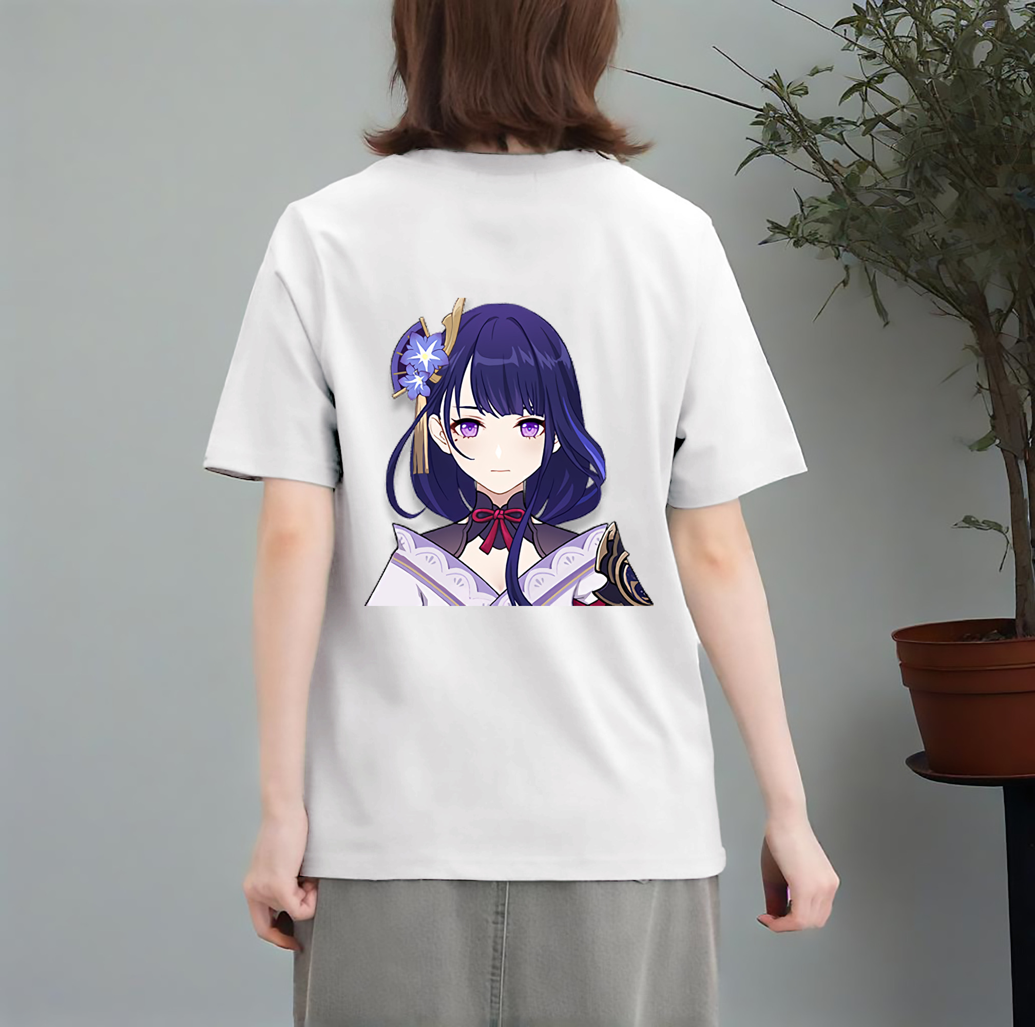 げんし神 雷電将軍 らいでんしょうぐん genshin Raiden Shogun レディース半袖Tシャツ(バックプリント)