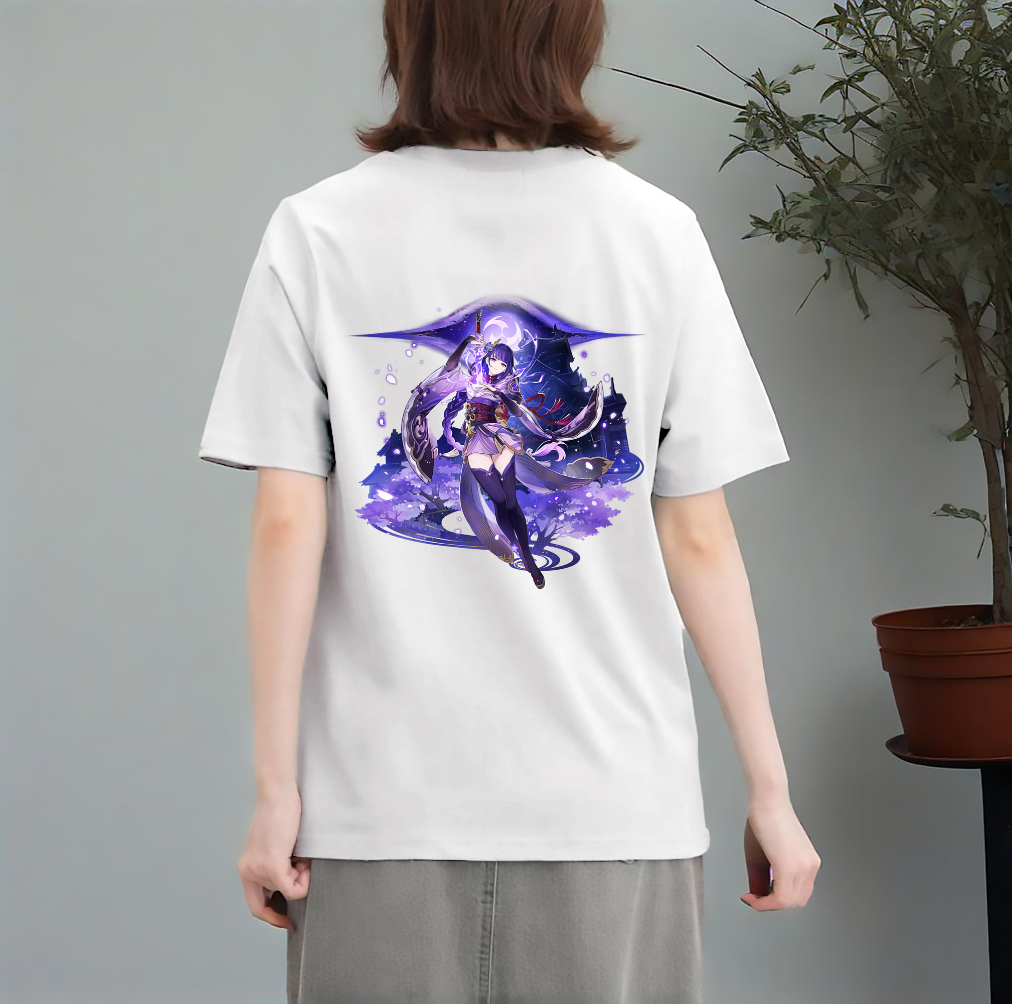 げんし神 雷電将軍 らいでんしょうぐん genshin Raiden Shogun レディース半袖Tシャツ(バックプリント)