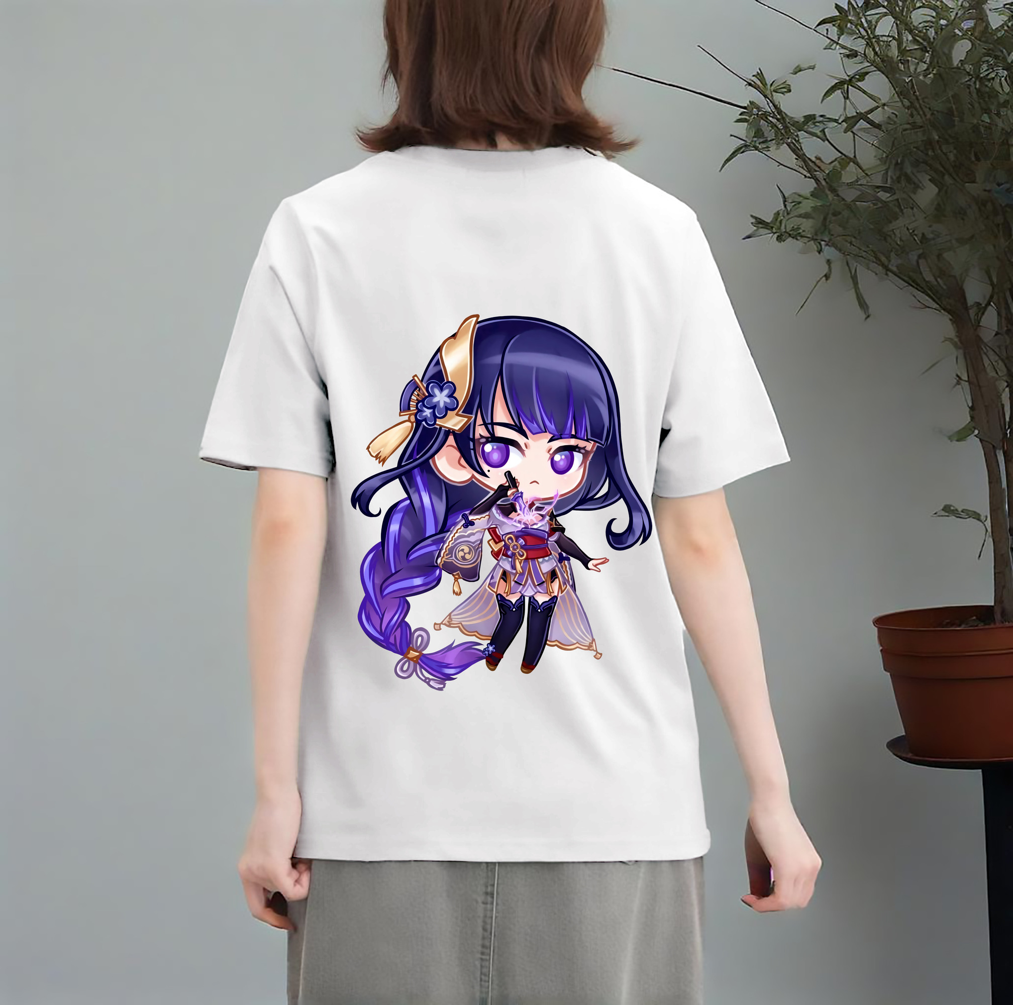 げんし神 雷電将軍 らいでんしょうぐん genshin Raiden Shogun レディース半袖Tシャツ(バックプリント)