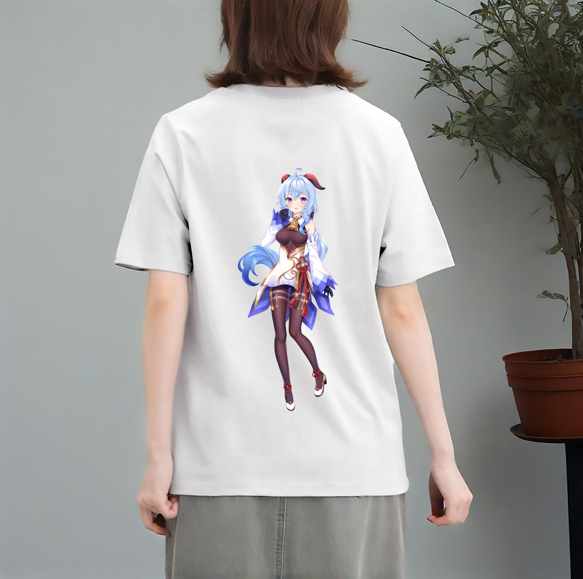 げんし神 甘雨 かんう genshin Ganyu レディース半袖Tシャツ(バックプリント)