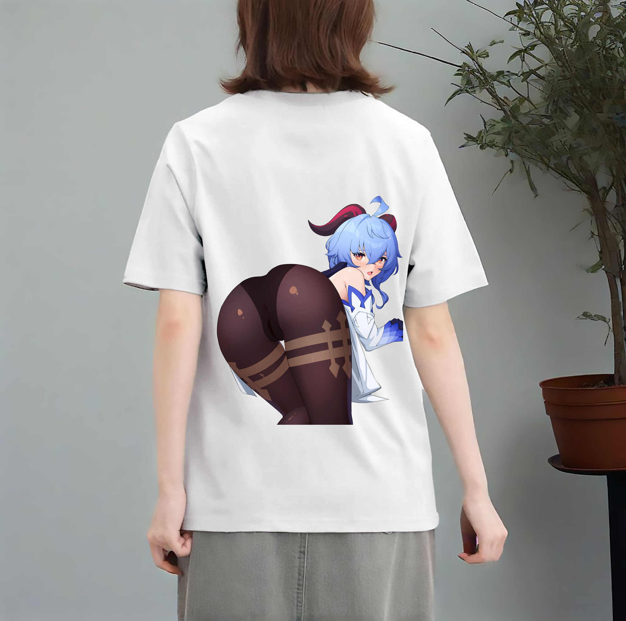 げんし神 甘雨 かんう genshin Ganyu レディース半袖Tシャツ(バックプリント)