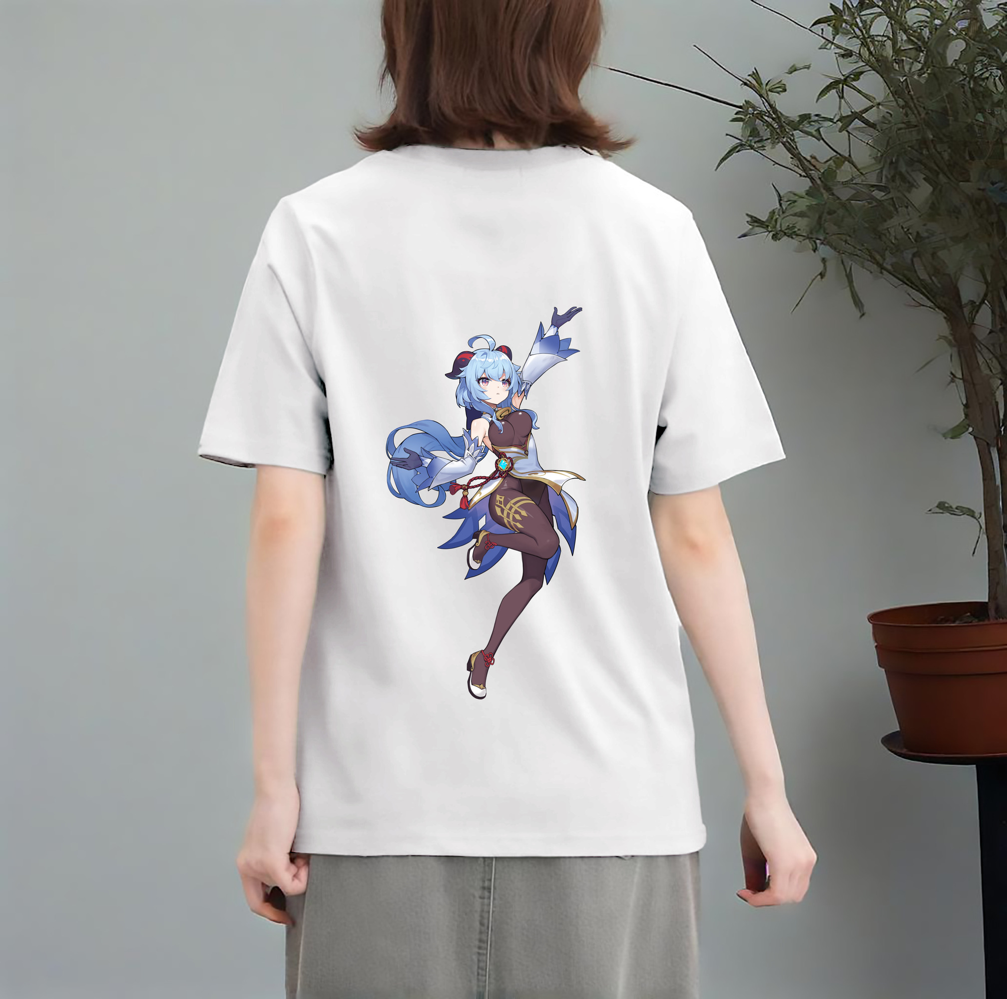 げんし神 甘雨 かんう genshin Ganyu レディース半袖Tシャツ(バックプリント)