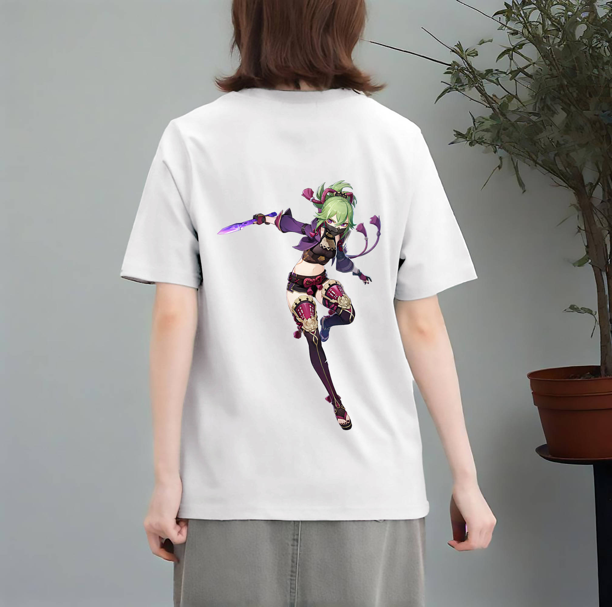 げんし神  久岐忍 くき しのぶ genshin Kuki Shinobu レディース半袖Tシャツ(バックプリント)