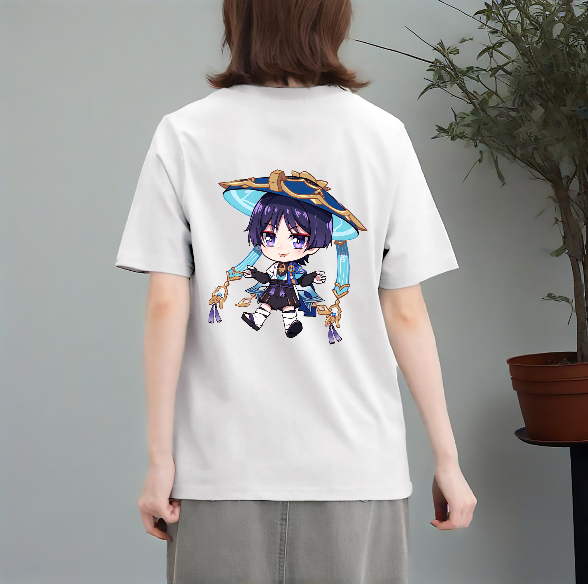 げんし神 さんペい genshin Sanpei レディース半袖Tシャツ(バックプリント)