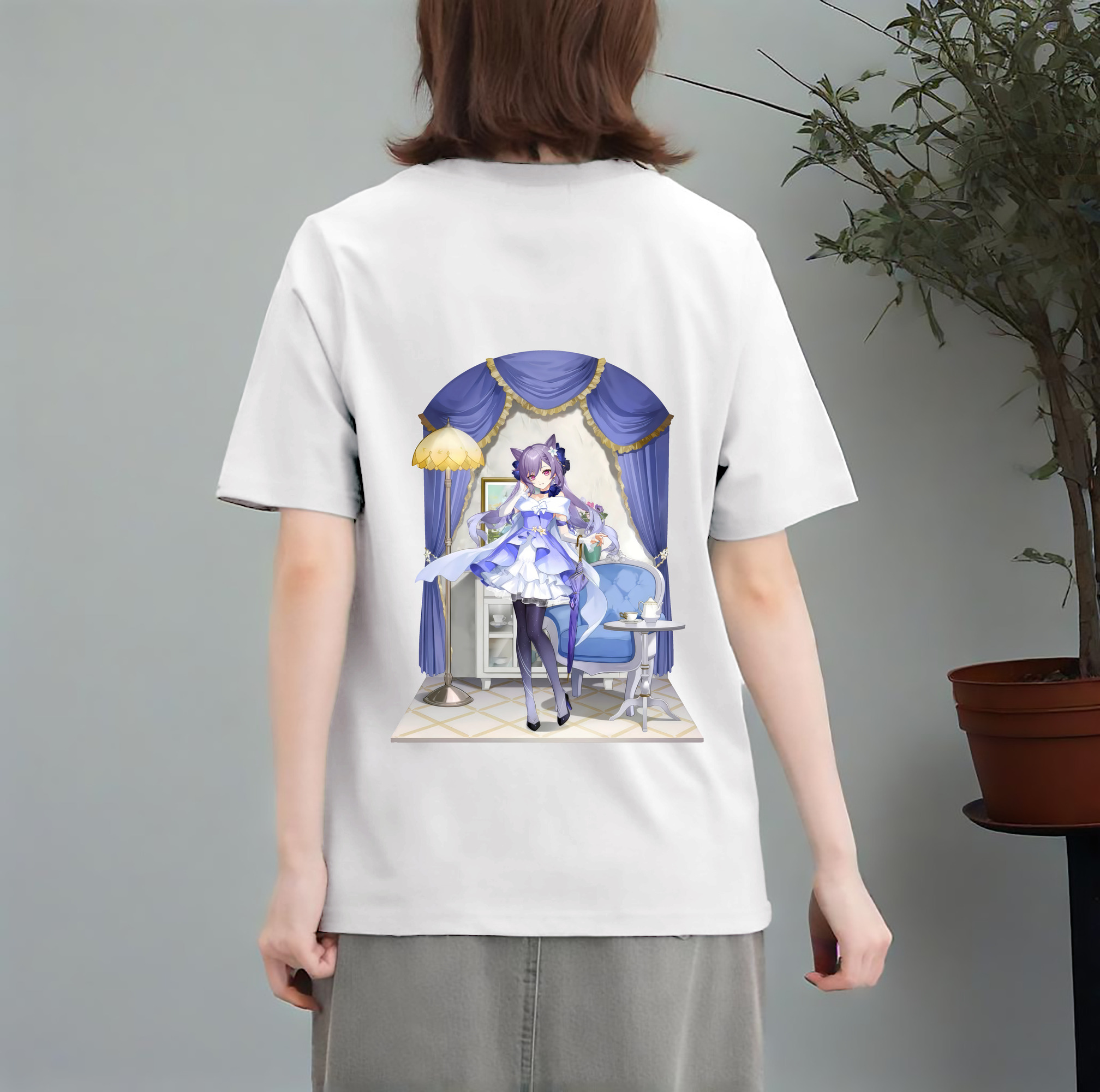 げんし神 刻晴 こくせい genshin Kokusei レディース半袖Tシャツ(バックプリント)