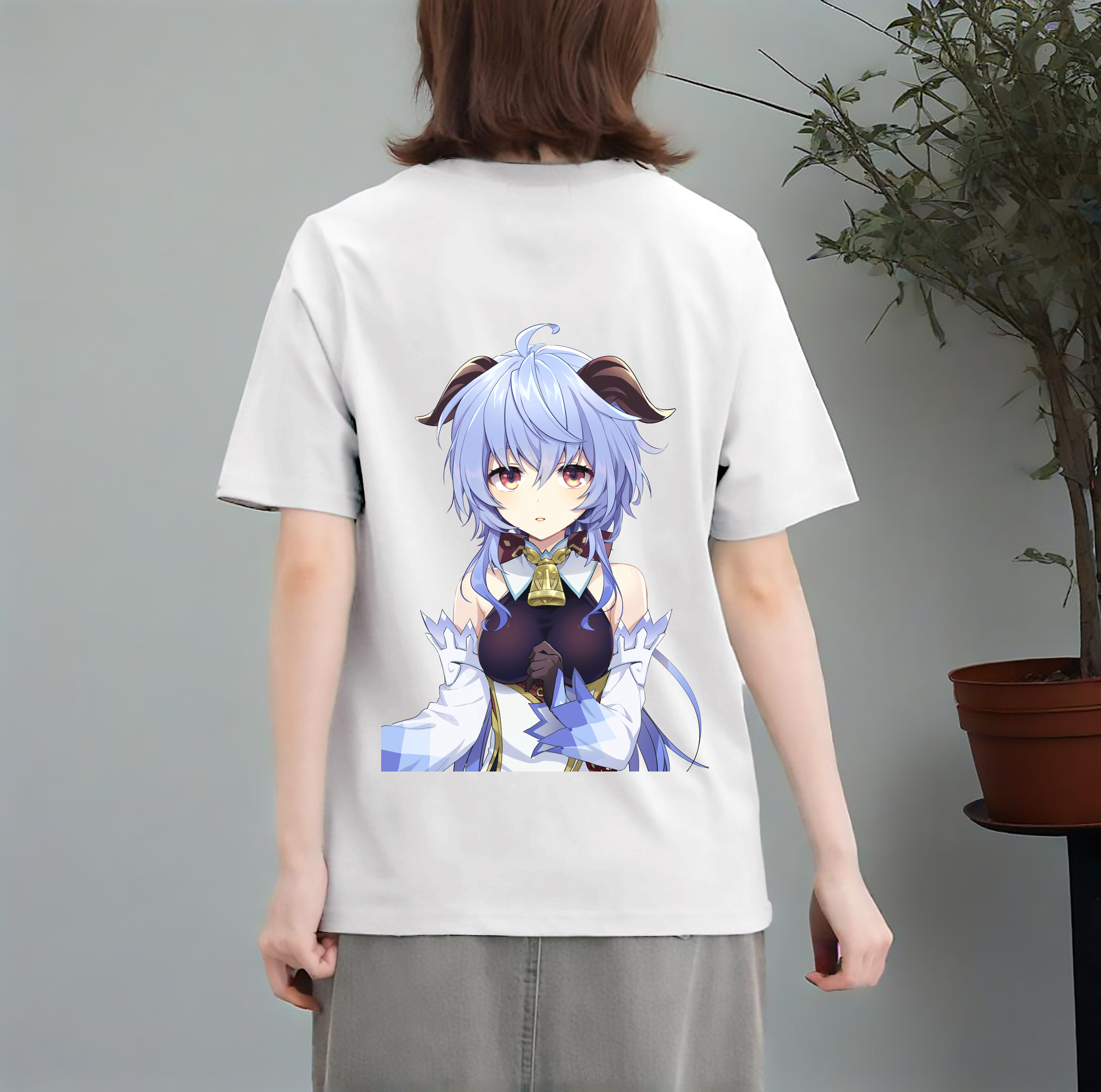 げんし神 甘雨 かんう genshin Ganyu レディース半袖Tシャツ(バックプリント)