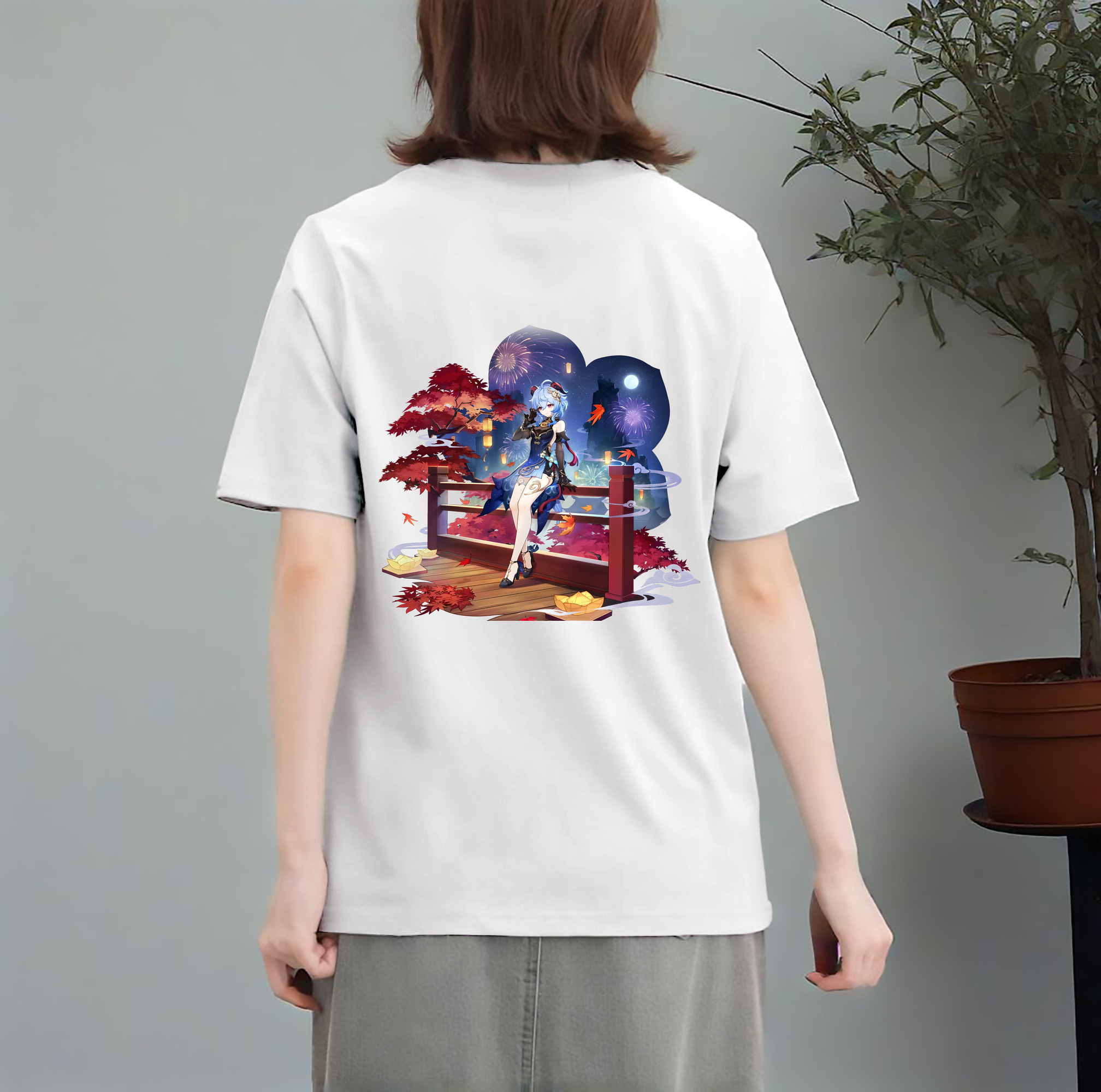 げんし神 甘雨 かんう genshin Ganyu レディース半袖Tシャツ(バックプリント)