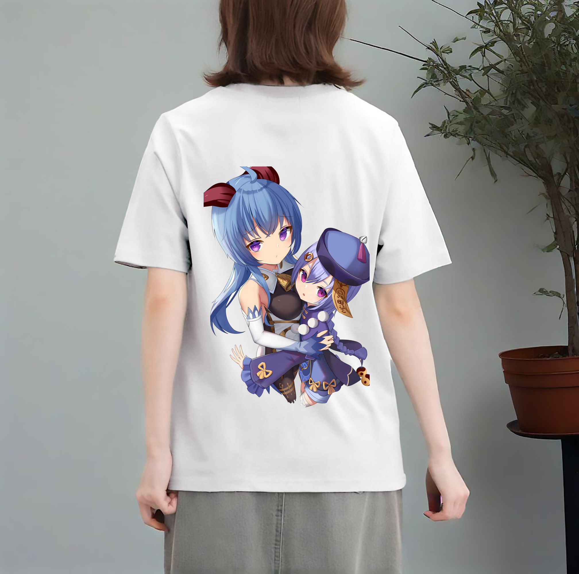 げんし神 甘雨 かんう genshin Ganyu レディース半袖Tシャツ(バックプリント)