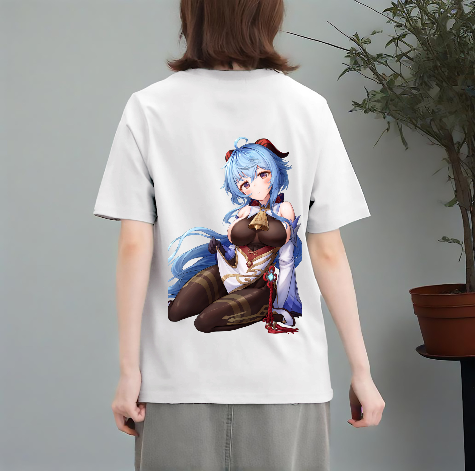 げんし神 甘雨 かんう genshin Ganyu レディース半袖Tシャツ(バックプリント)