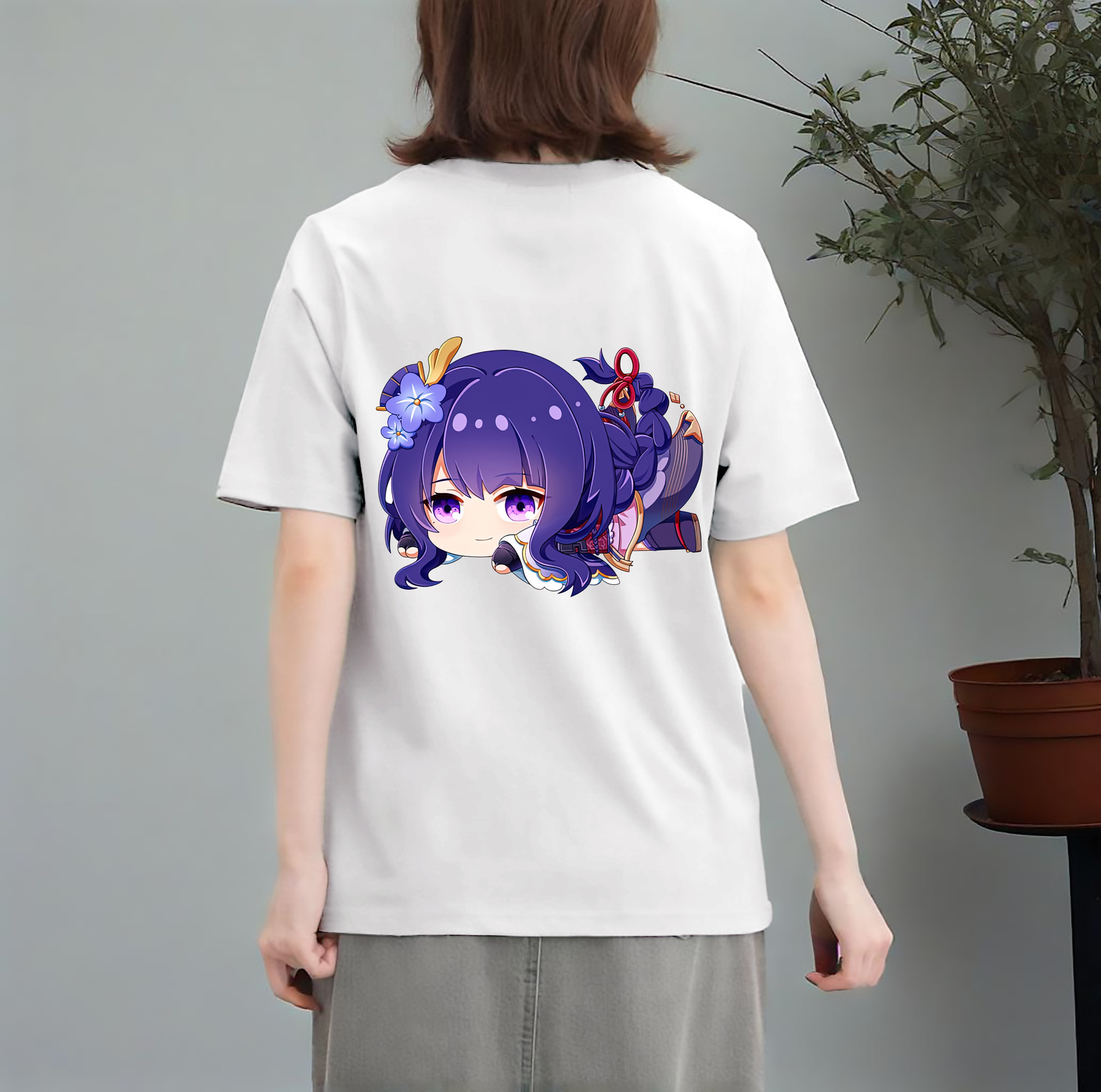 げんし神 雷電将軍 らいでんしょうぐん genshin Raiden Shogun レディース半袖Tシャツ(バックプリント)