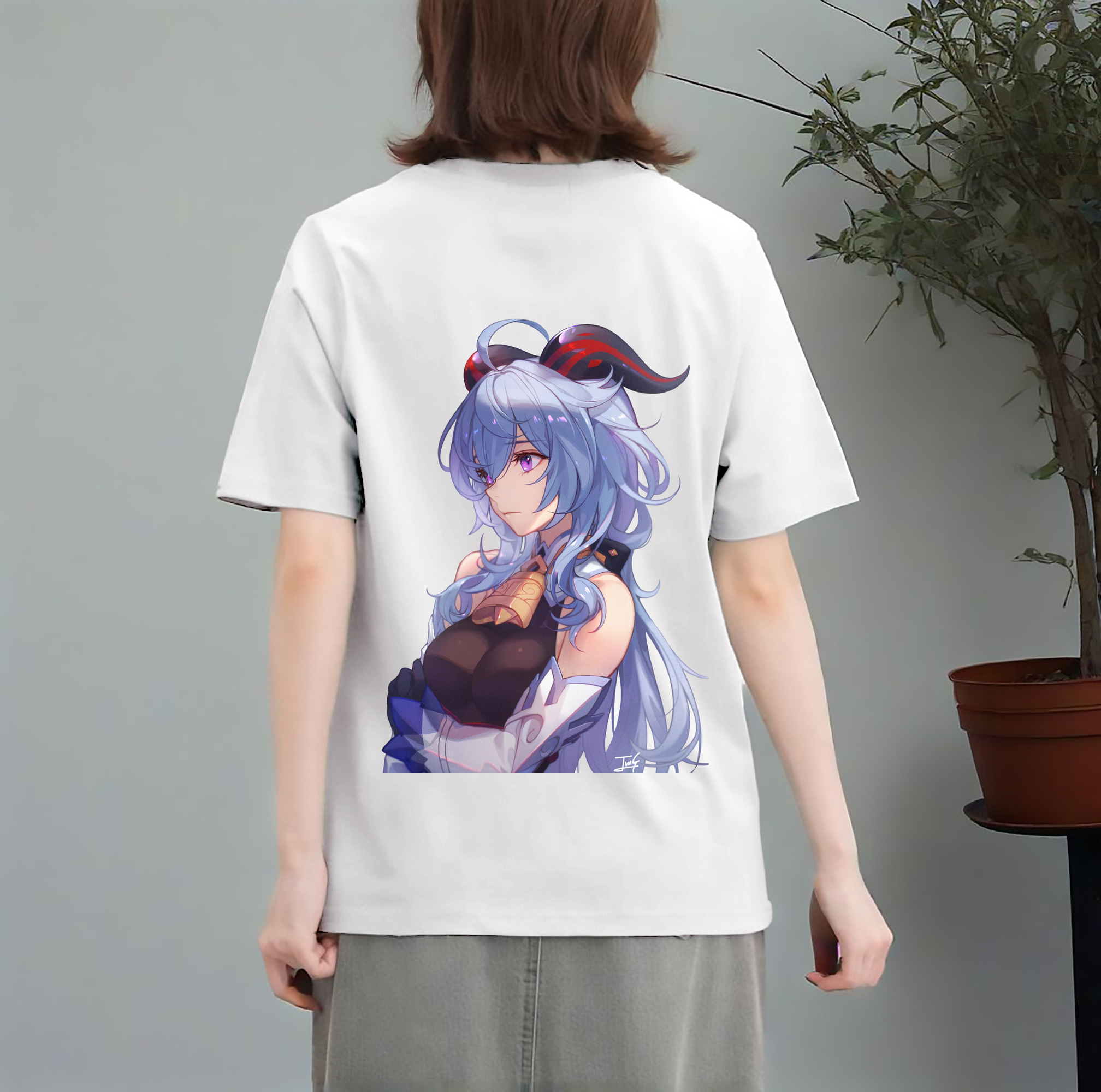 げんし神 甘雨 かんう genshin Ganyu レディース半袖Tシャツ(バックプリント)