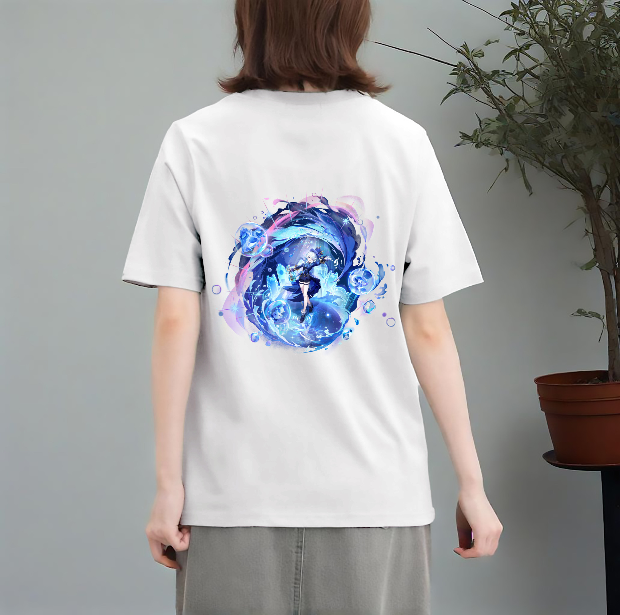 げんし神 フリーナ genshin Furina レディース半袖Tシャツ(バックプリント)