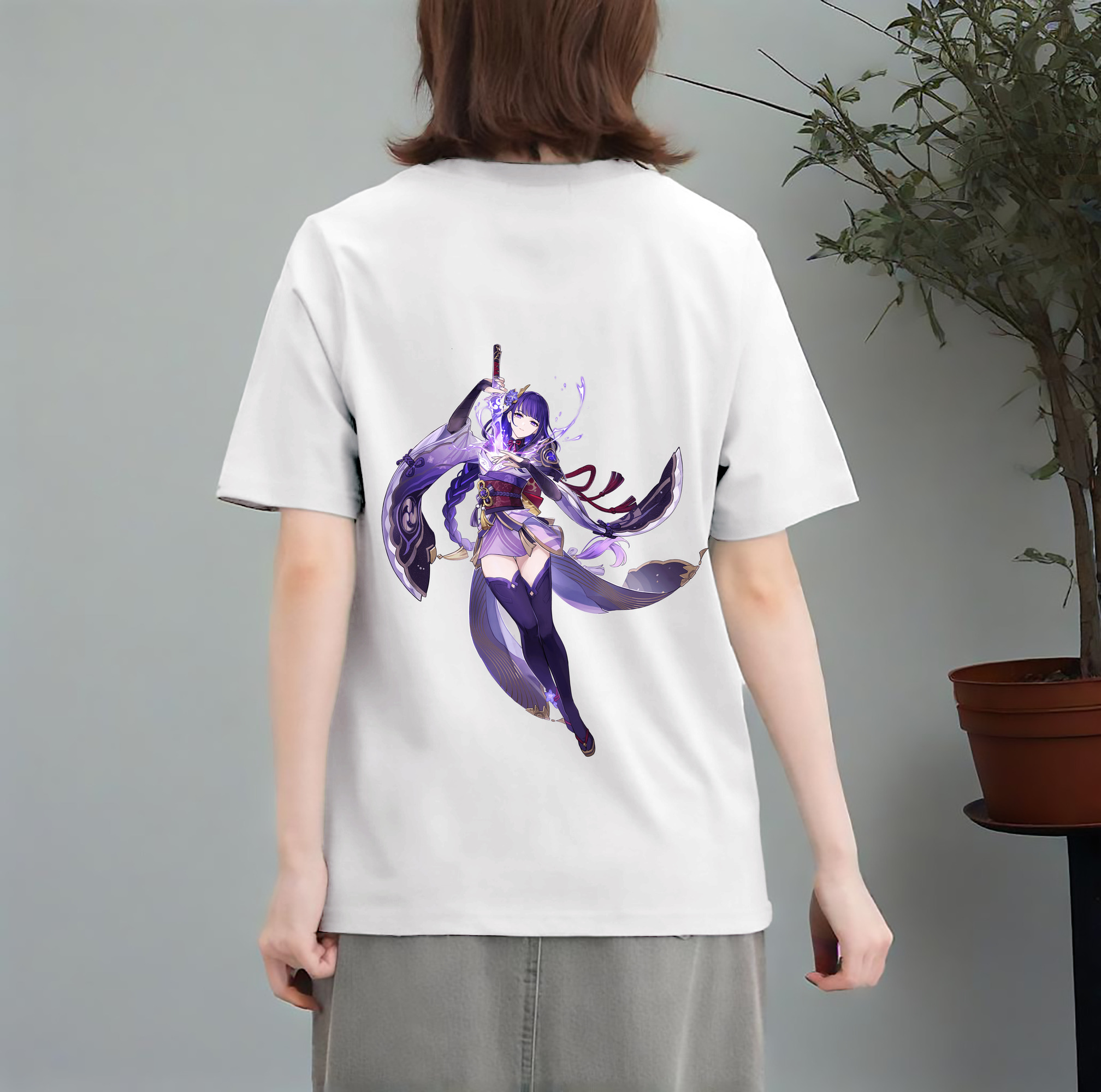 げんし神 雷電将軍 らいでんしょうぐん genshin Raiden Shogun レディース半袖Tシャツ(バックプリント)