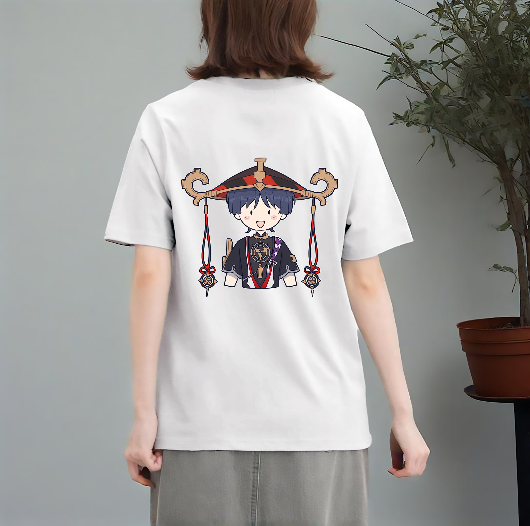 げんし神 さんペい genshin Sanpei レディース半袖Tシャツ(バックプリント)