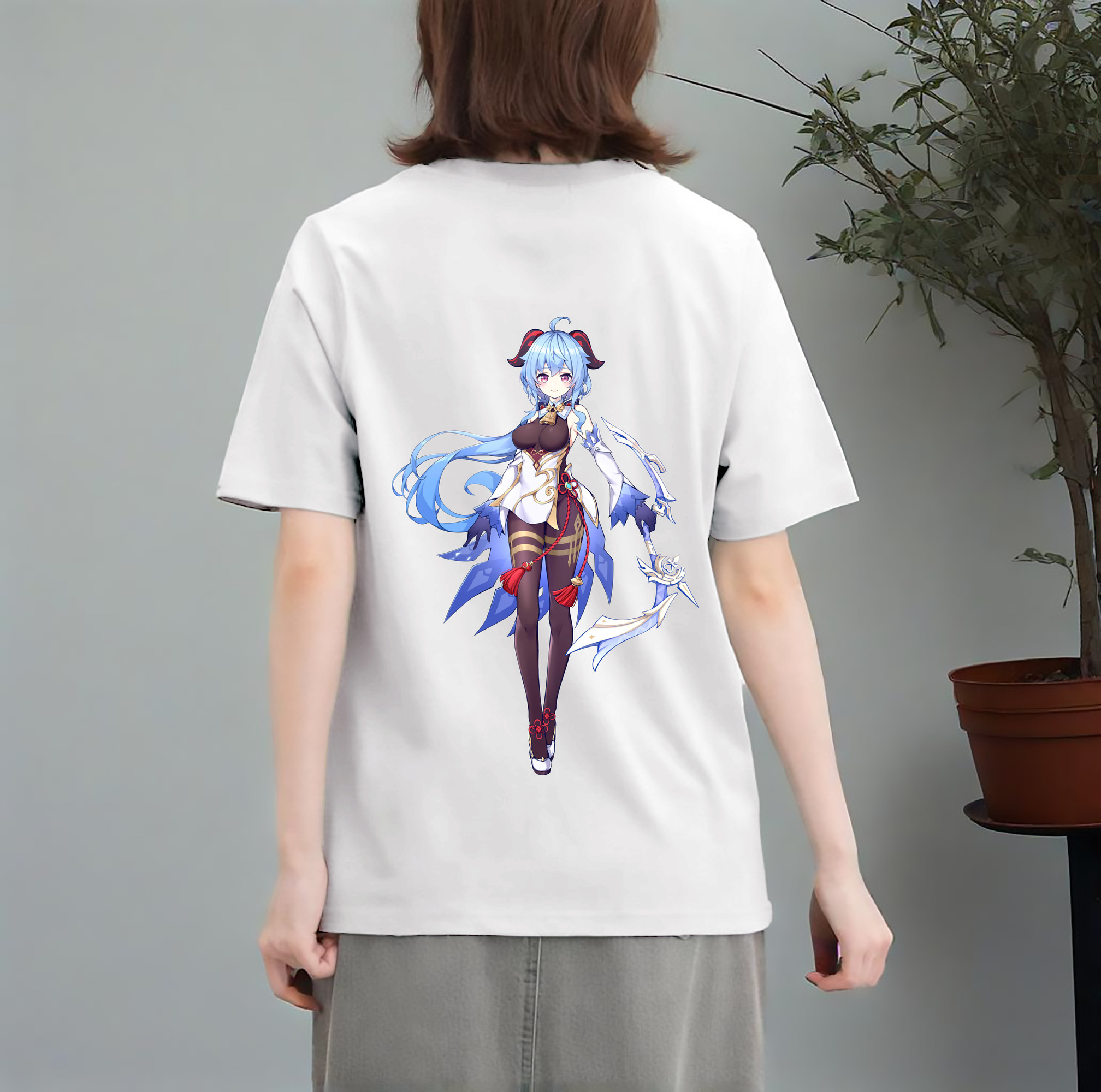 げんし神 甘雨 かんう genshin Ganyu レディース半袖Tシャツ(バックプリント)