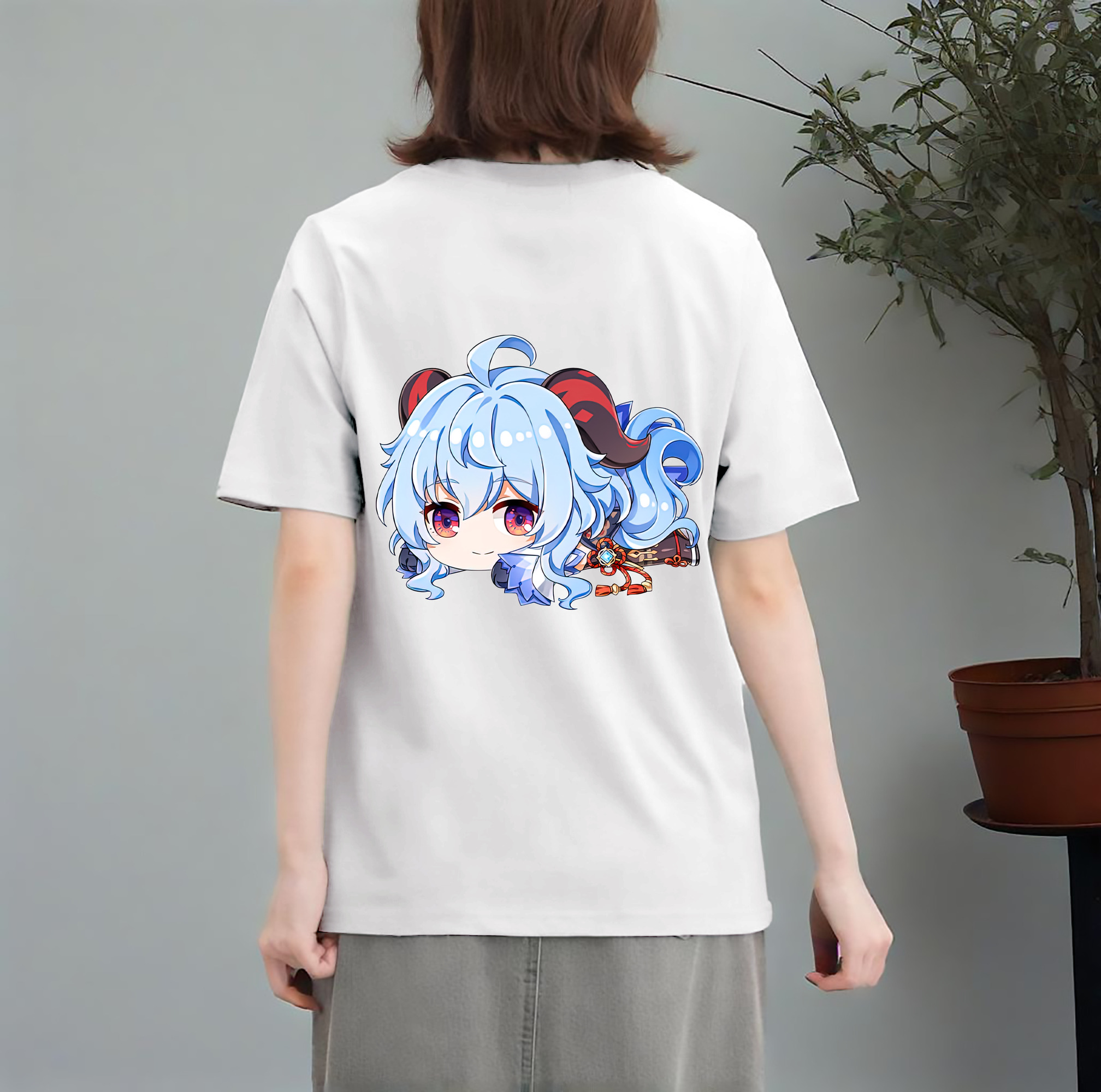 げんし神 甘雨 かんう genshin Ganyu レディース半袖Tシャツ(バックプリント)