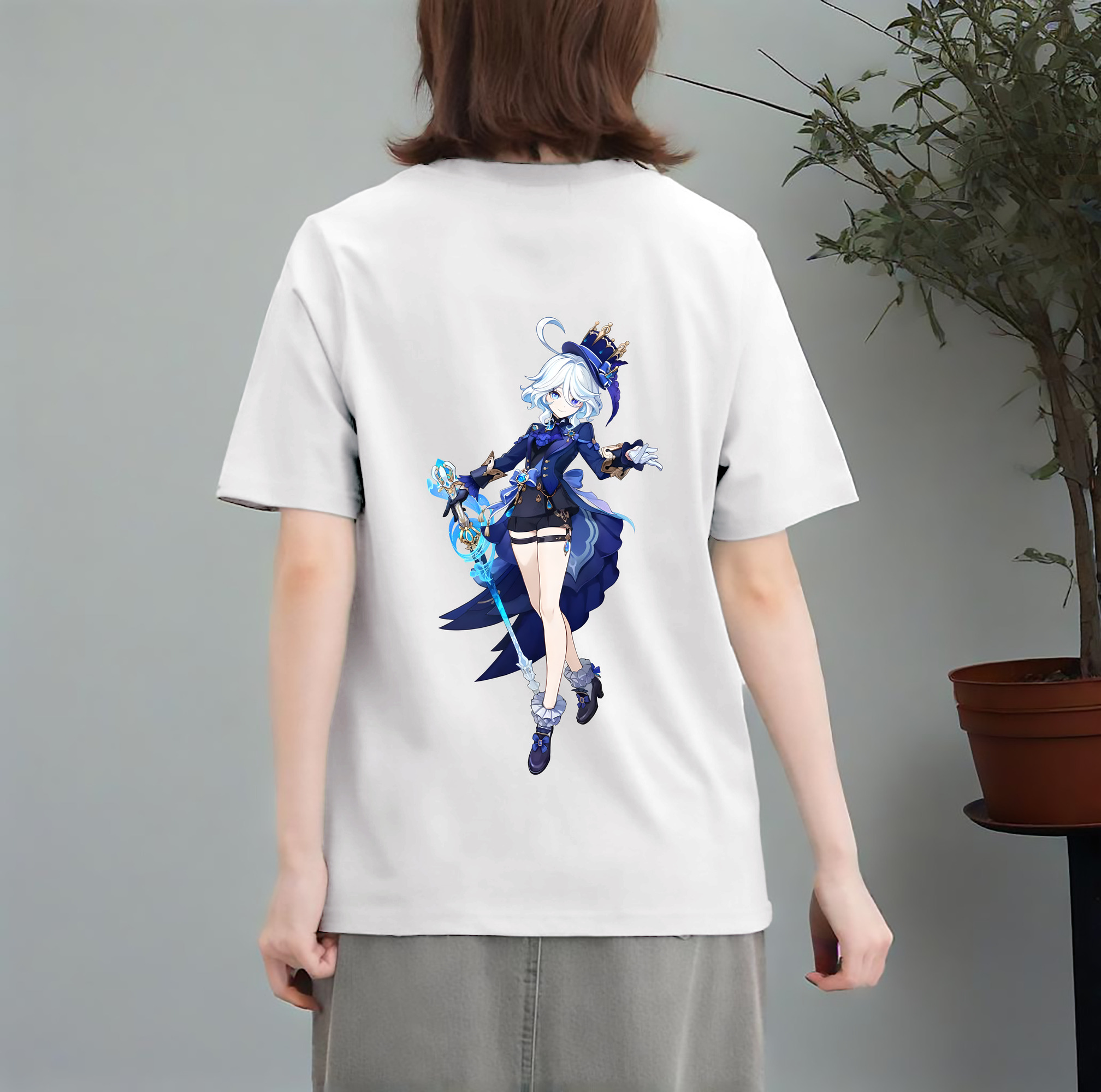 げんし神 フリーナ genshin Furina レディース半袖Tシャツ(バックプリント)