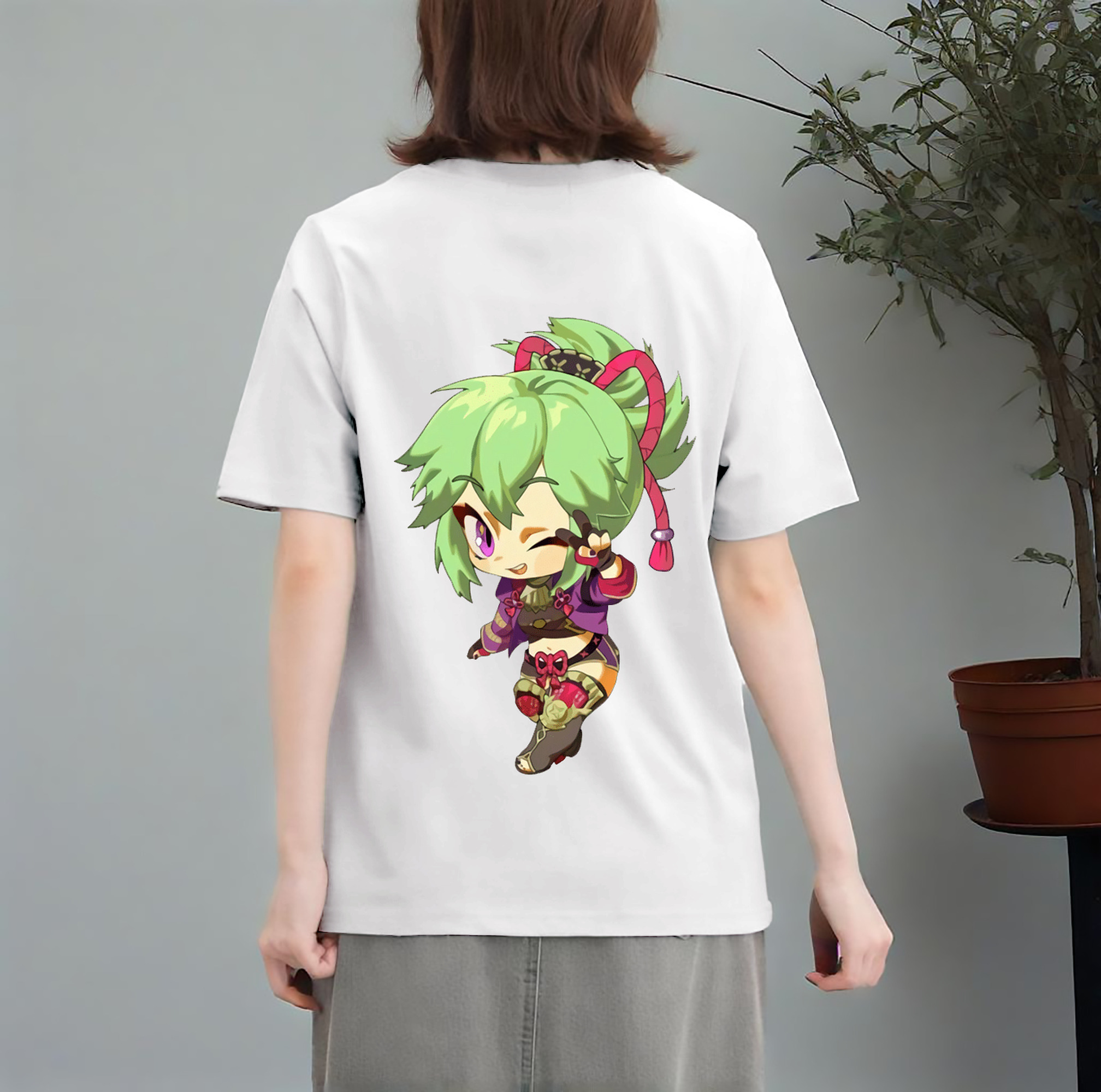 げんし神  久岐忍 くき しのぶ genshin Kuki Shinobu レディース半袖Tシャツ(バックプリント)