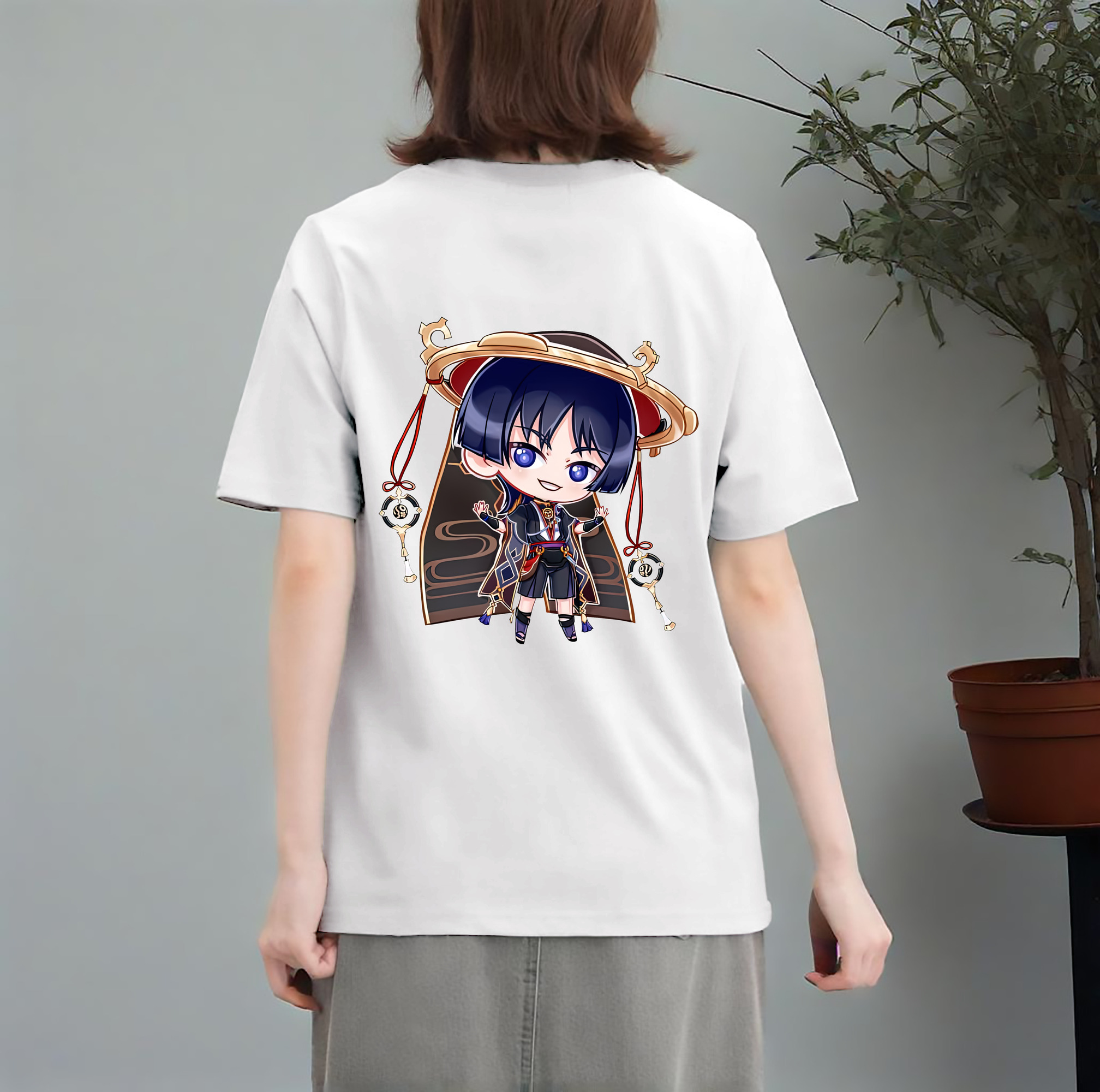 げんし神 さんペい genshin Sanpei レディース半袖Tシャツ(バックプリント)