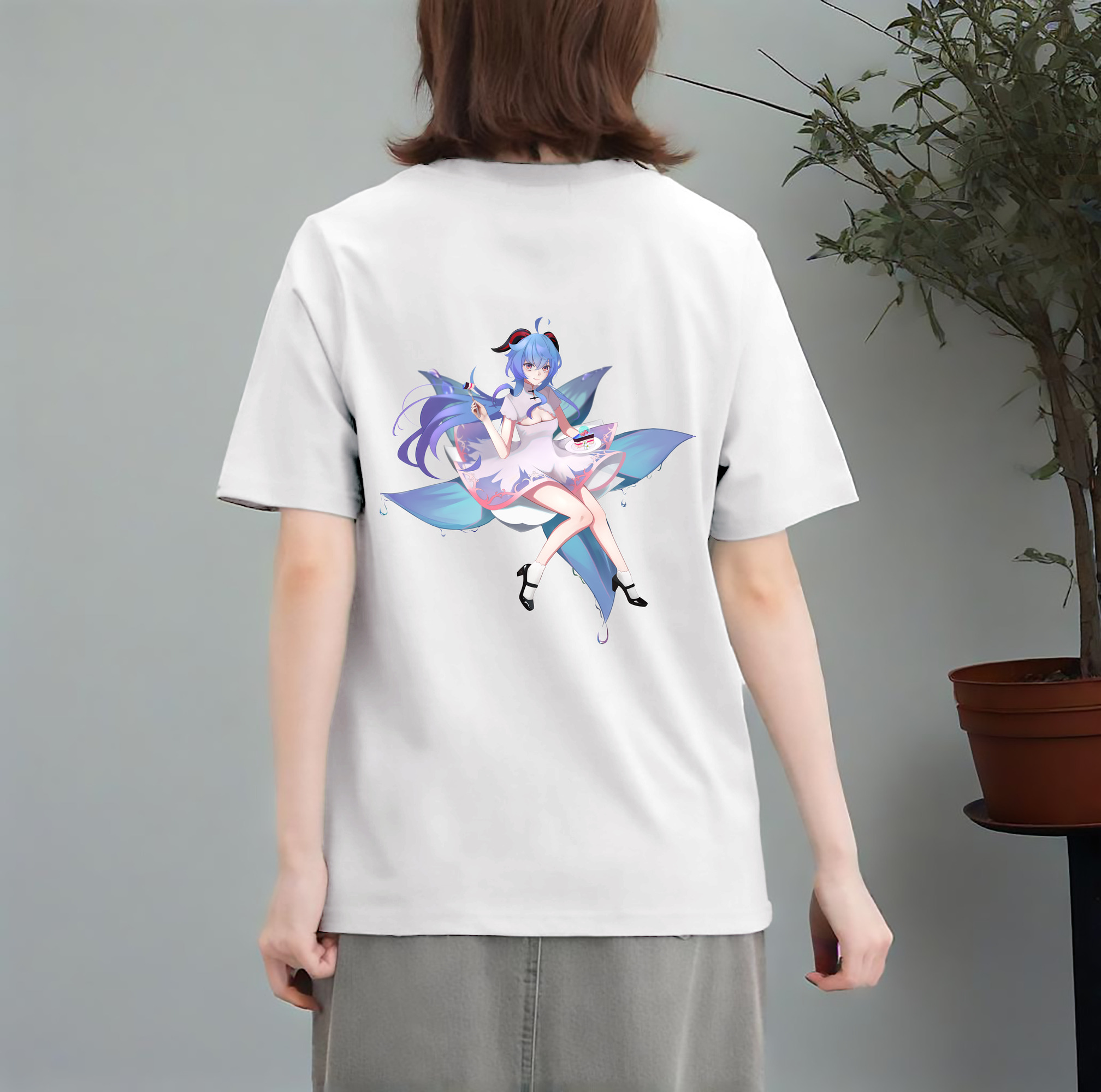 げんし神 甘雨 かんう genshin Ganyu レディース半袖Tシャツ(バックプリント)