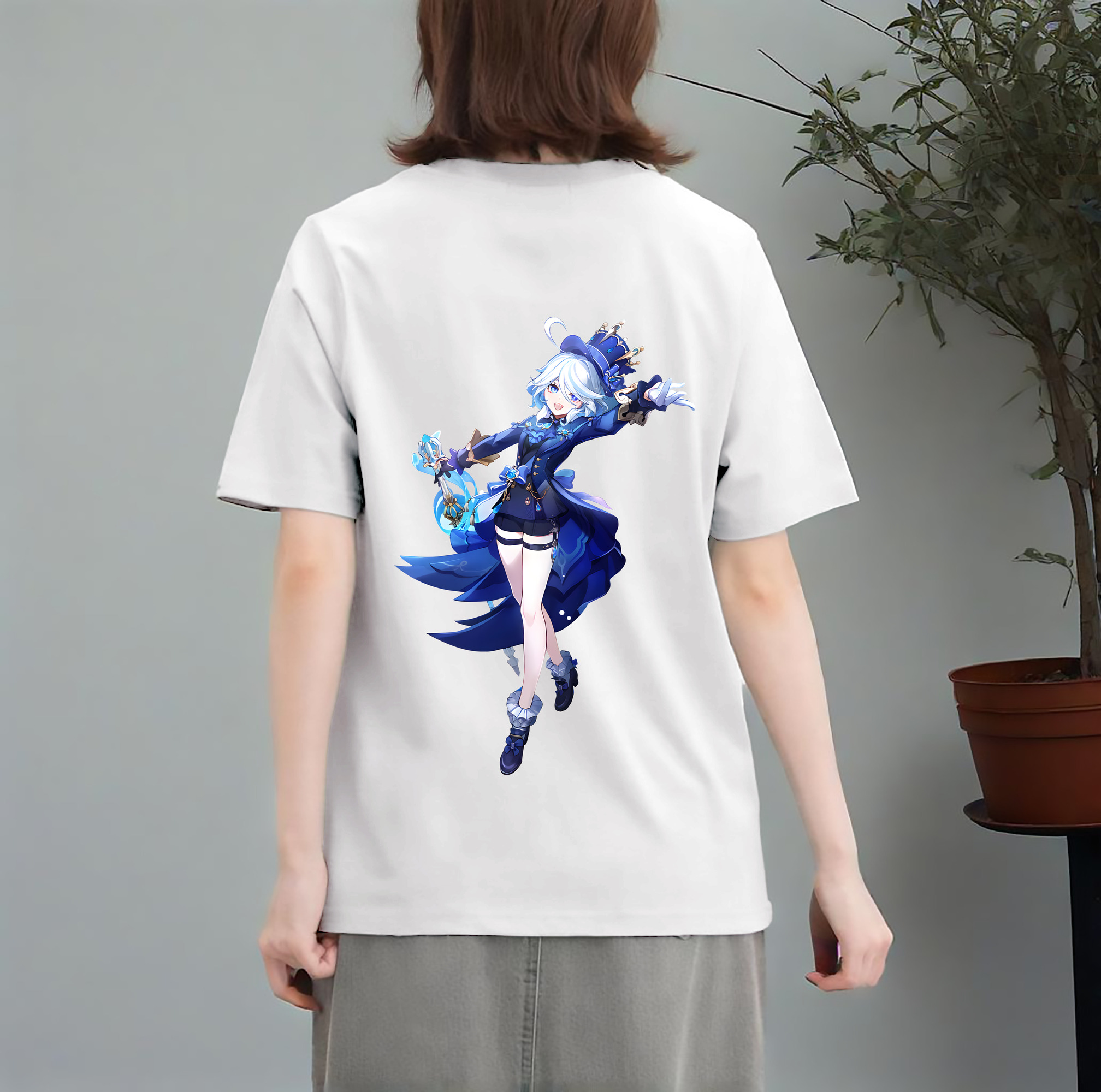 げんし神 フリーナ genshin Furina レディース半袖Tシャツ(バックプリント)