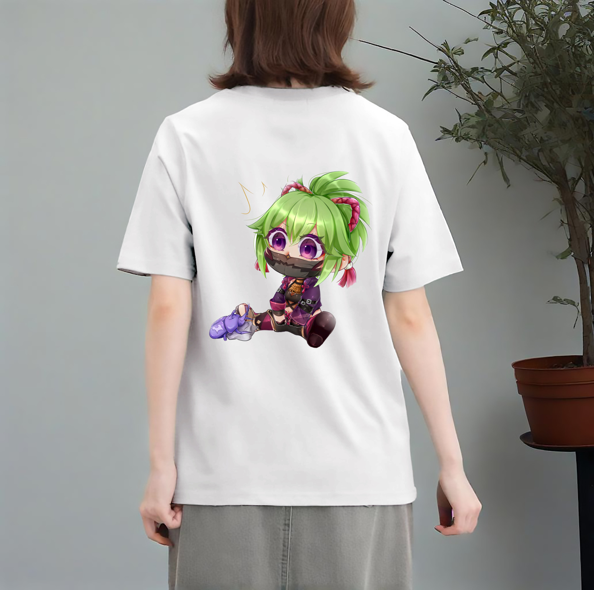 げんし神  久岐忍 くき しのぶ genshin Kuki Shinobu レディース半袖Tシャツ(バックプリント)