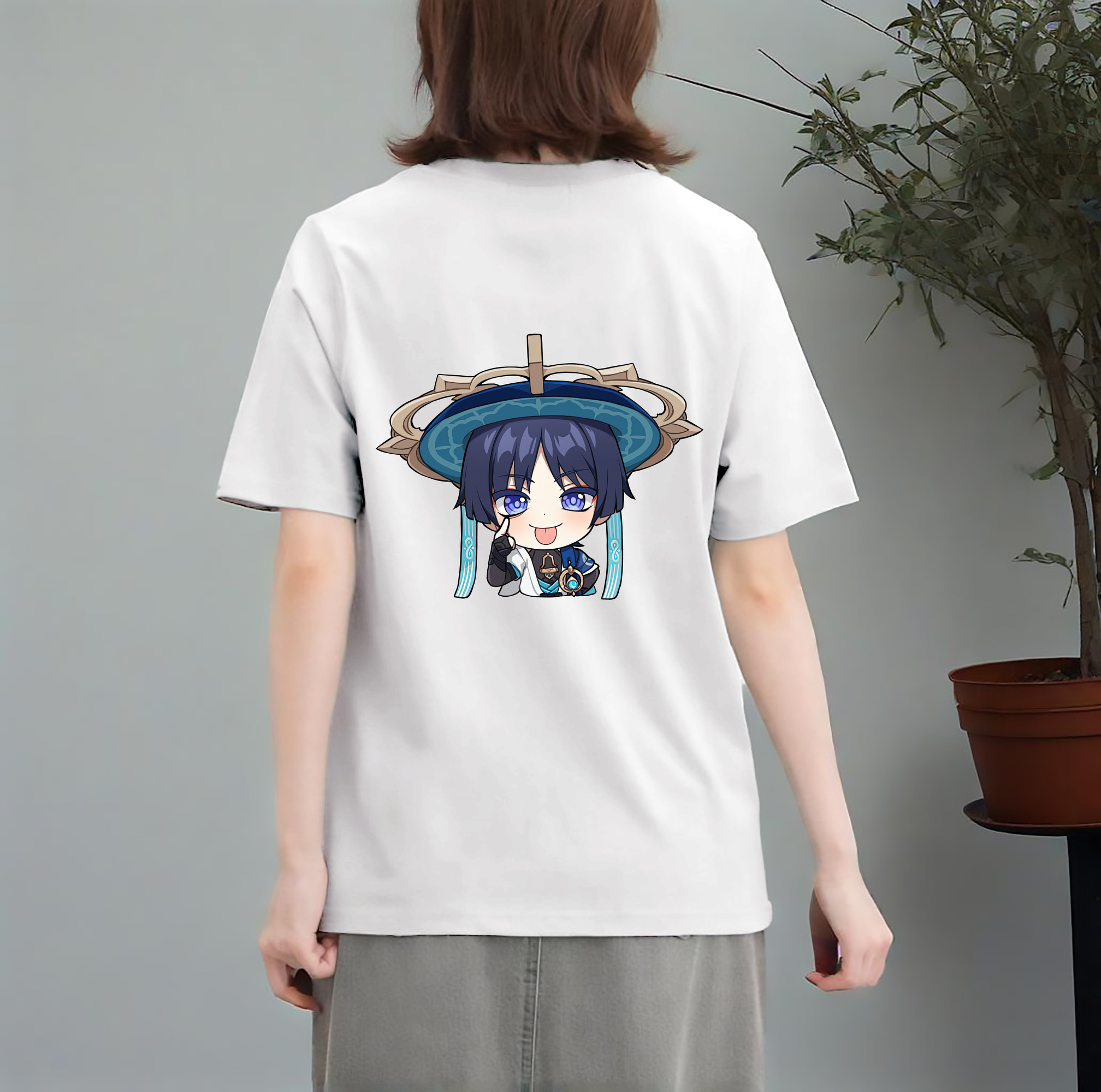 げんし神 さんペい genshin Sanpei レディース半袖Tシャツ(バックプリント)