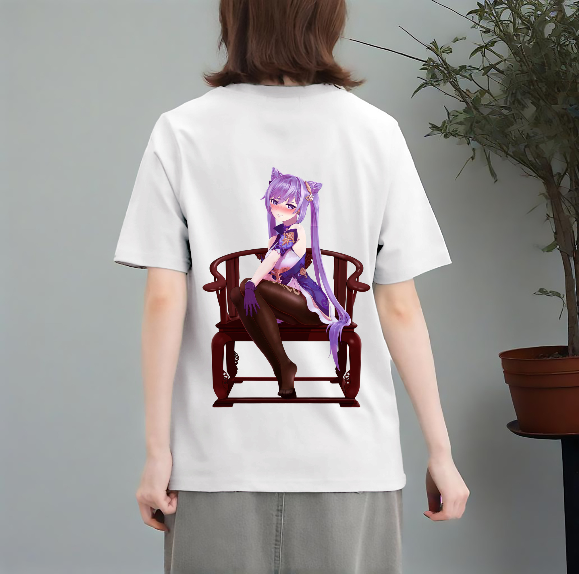 げんし神 刻晴 こくせい genshin Kokusei レディース半袖Tシャツ(バックプリント)