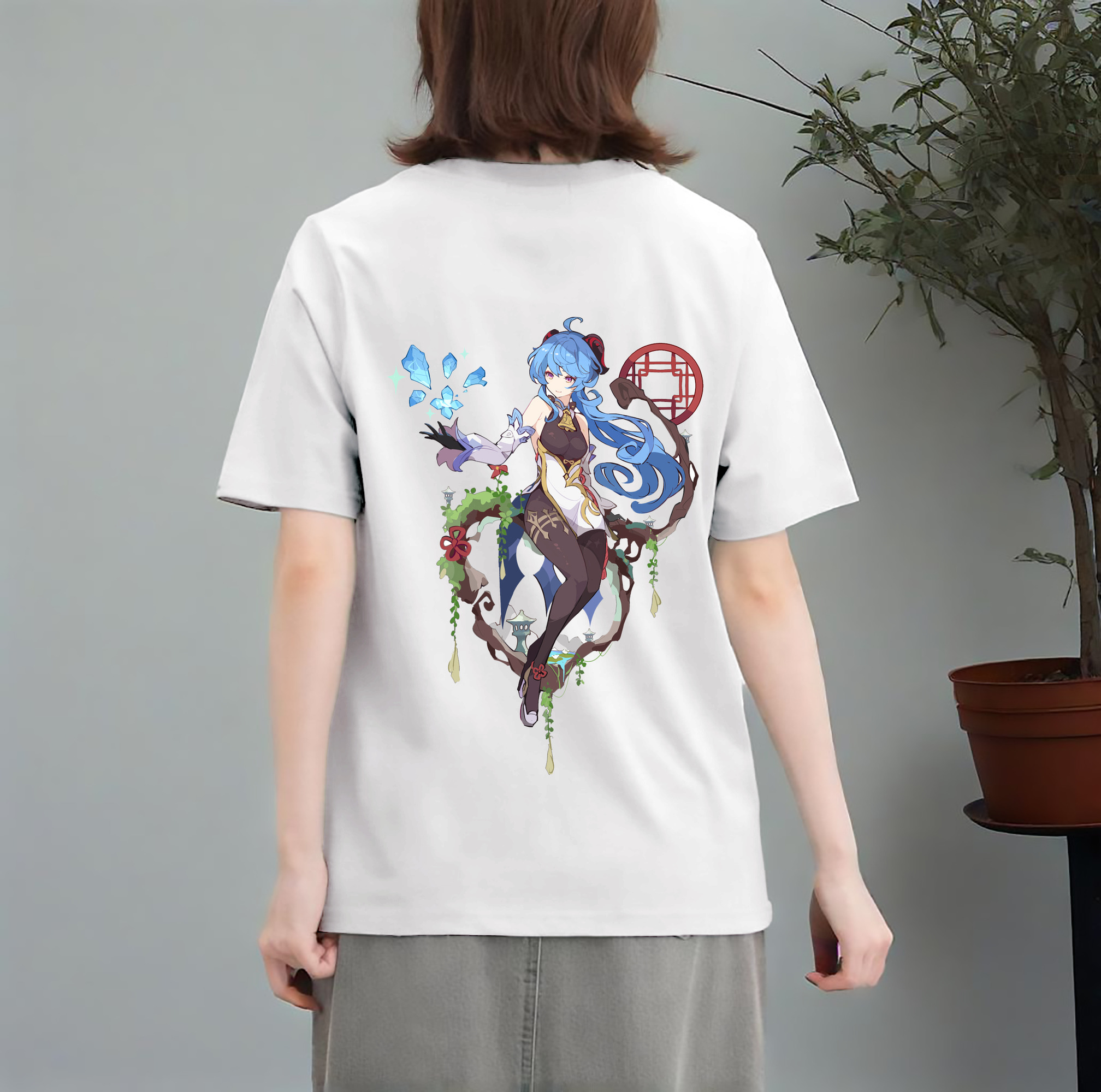 げんし神 甘雨 かんう genshin Ganyu レディース半袖Tシャツ(バックプリント)