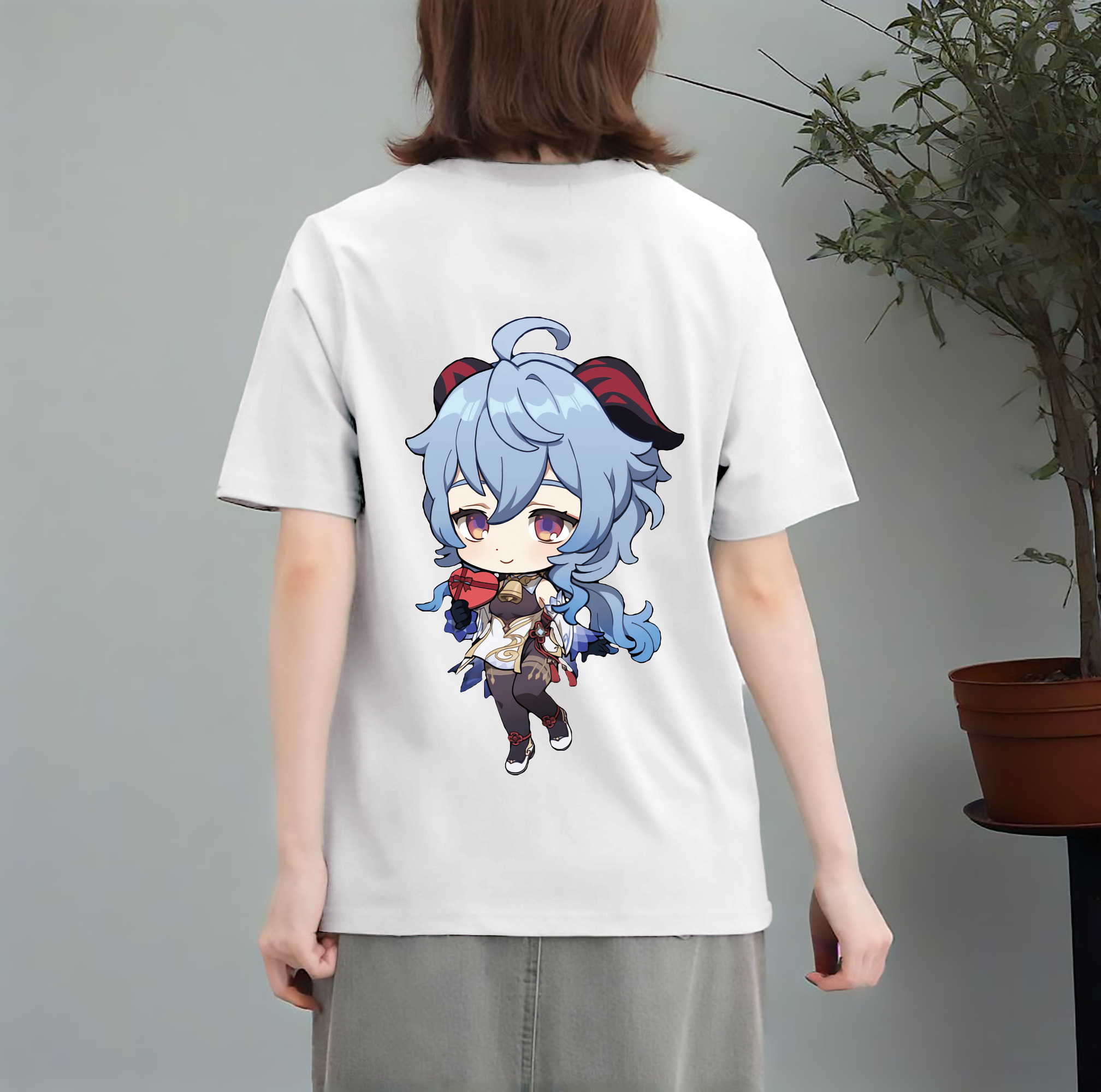 げんし神 甘雨 かんう genshin Ganyu レディース半袖Tシャツ(バックプリント)