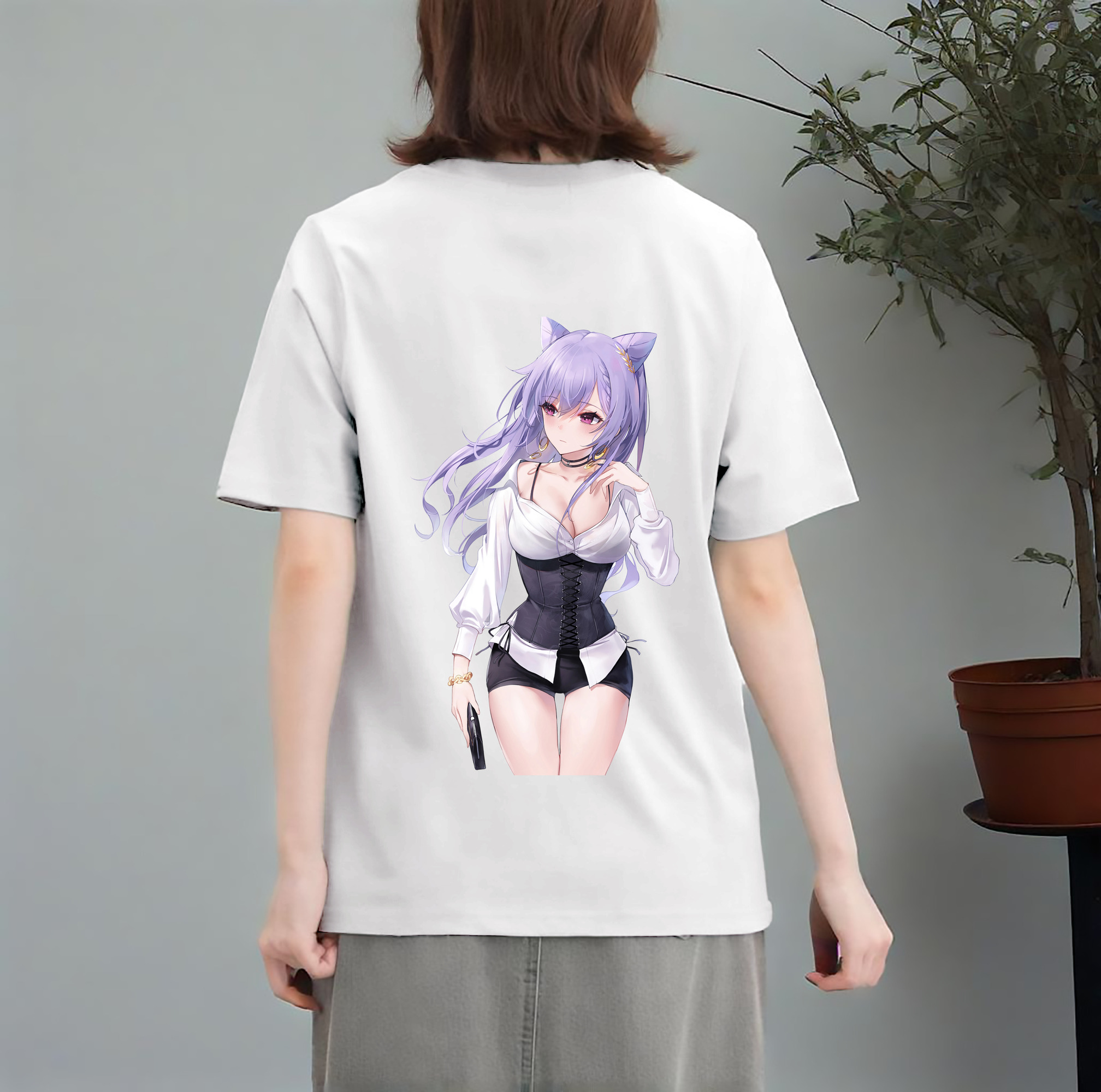 げんし神 刻晴 こくせい genshin Kokusei レディース半袖Tシャツ(バックプリント)