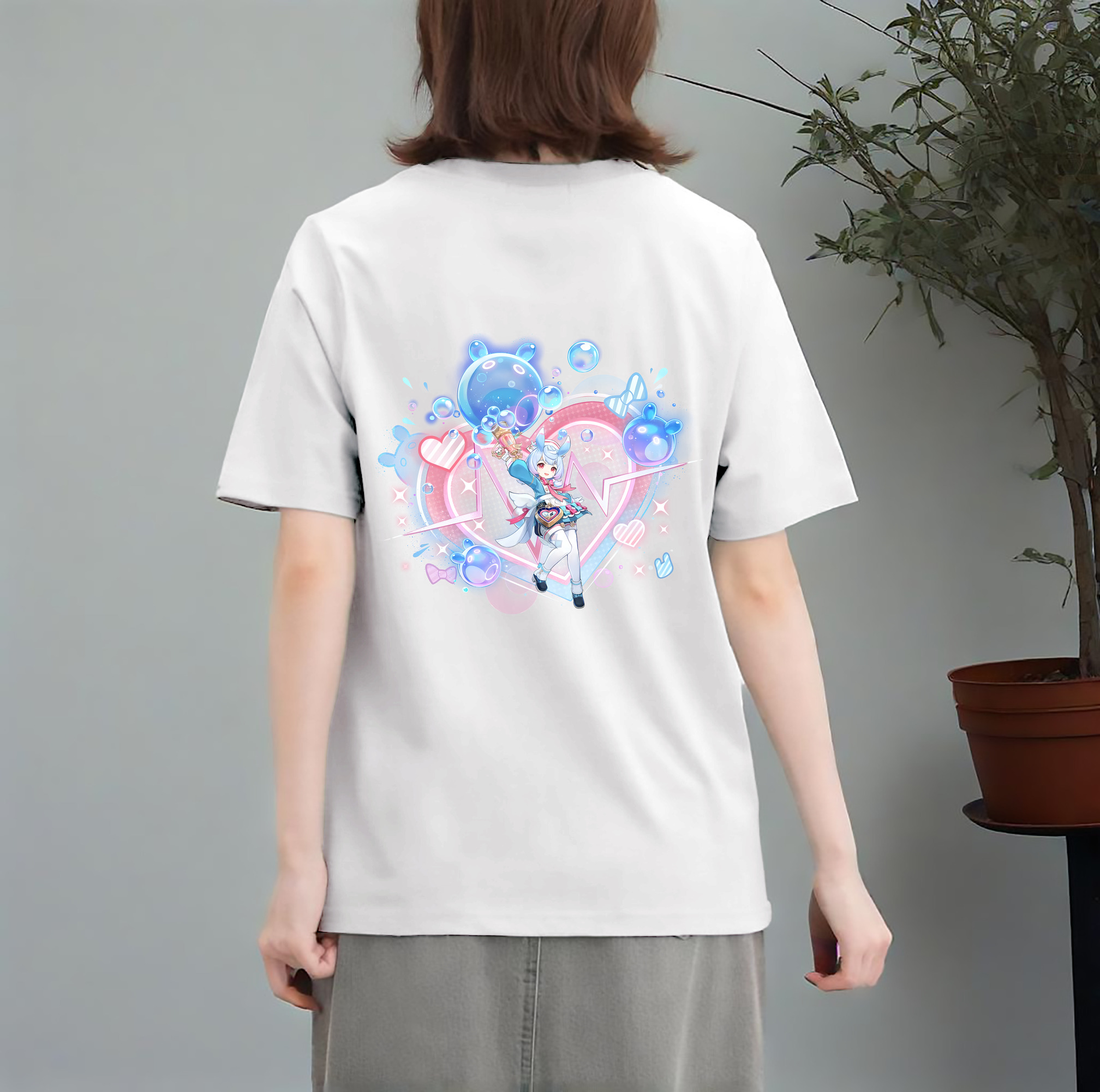 げんし神 シゲウィン genshin Shigewin レディース半袖Tシャツ(バックプリント)