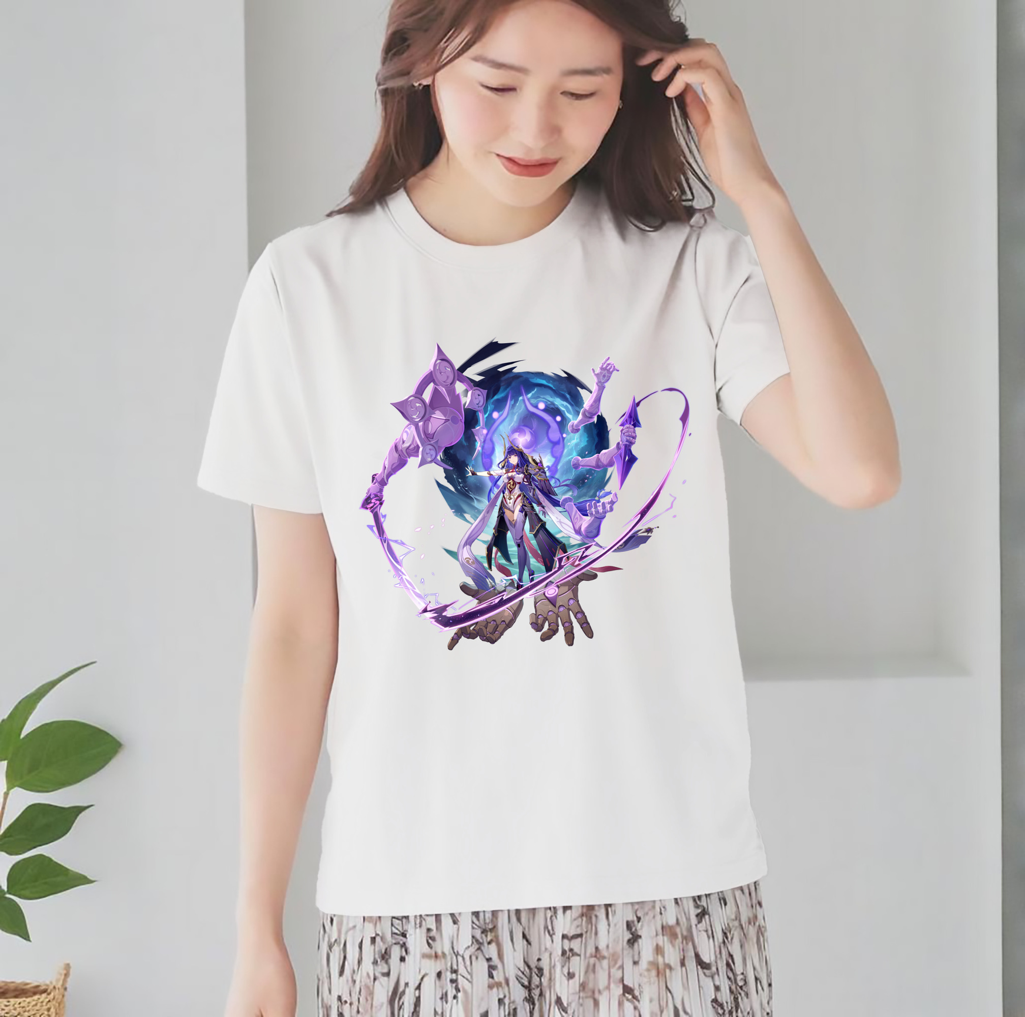 げんし神 雷電将軍 らいでんしょうぐん genshin Raiden Shogun レディースカジュアルプリントTシャツ（綿100％）