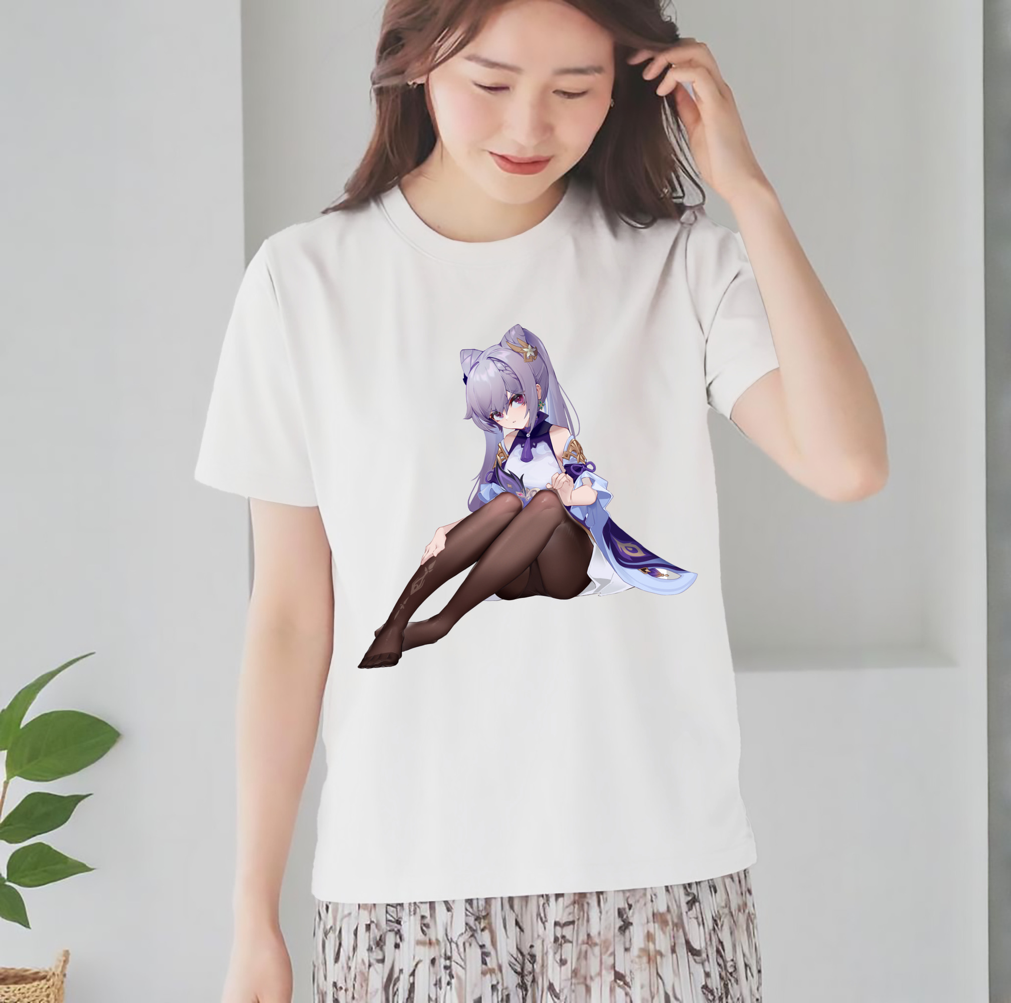 げんし神 刻晴 こくせい genshin Kokusei レディースカジュアルプリントTシャツ（綿100％）