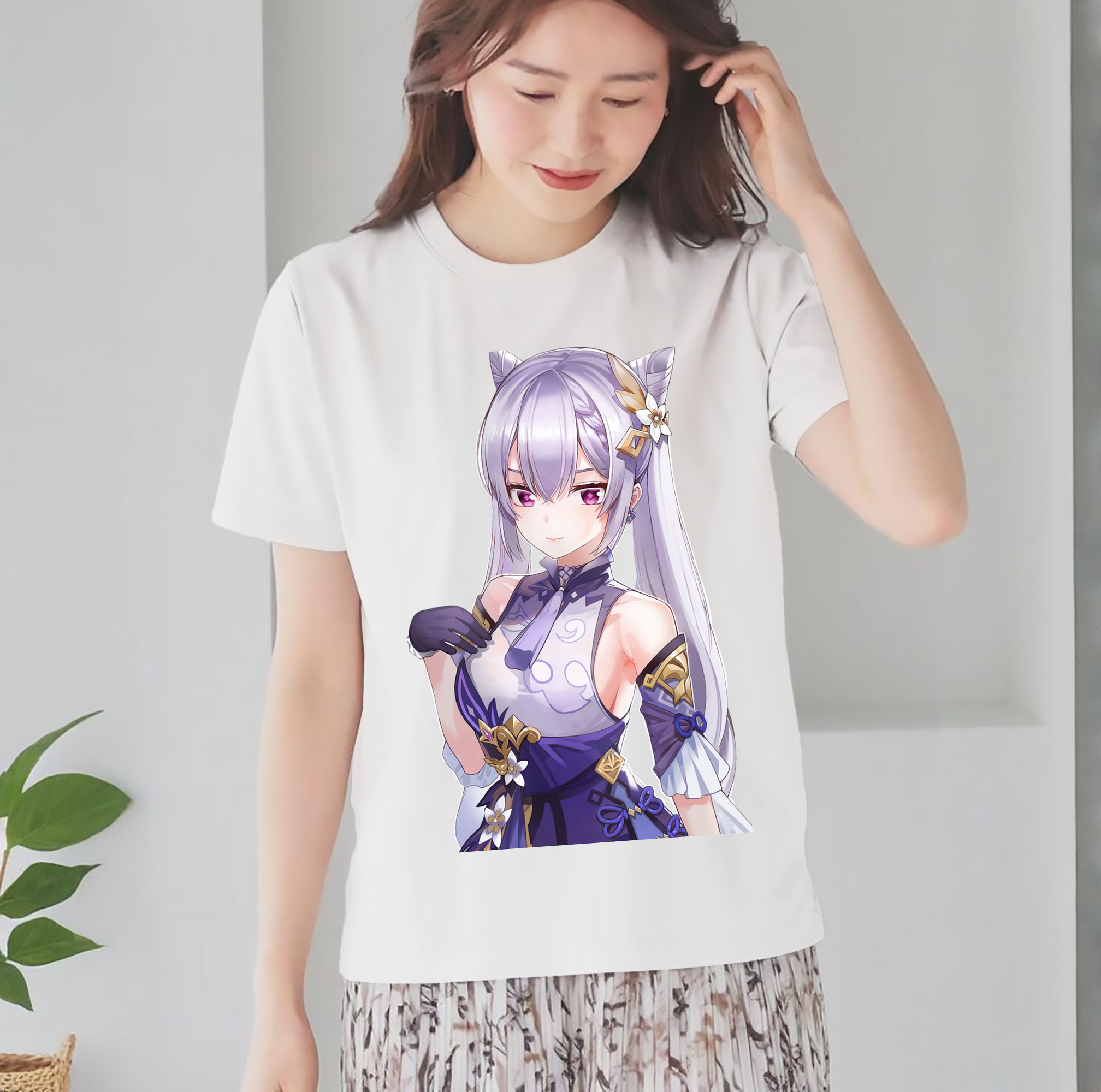 げんし神 刻晴 こくせい genshin Kokusei レディースカジュアルプリントTシャツ（綿100％）