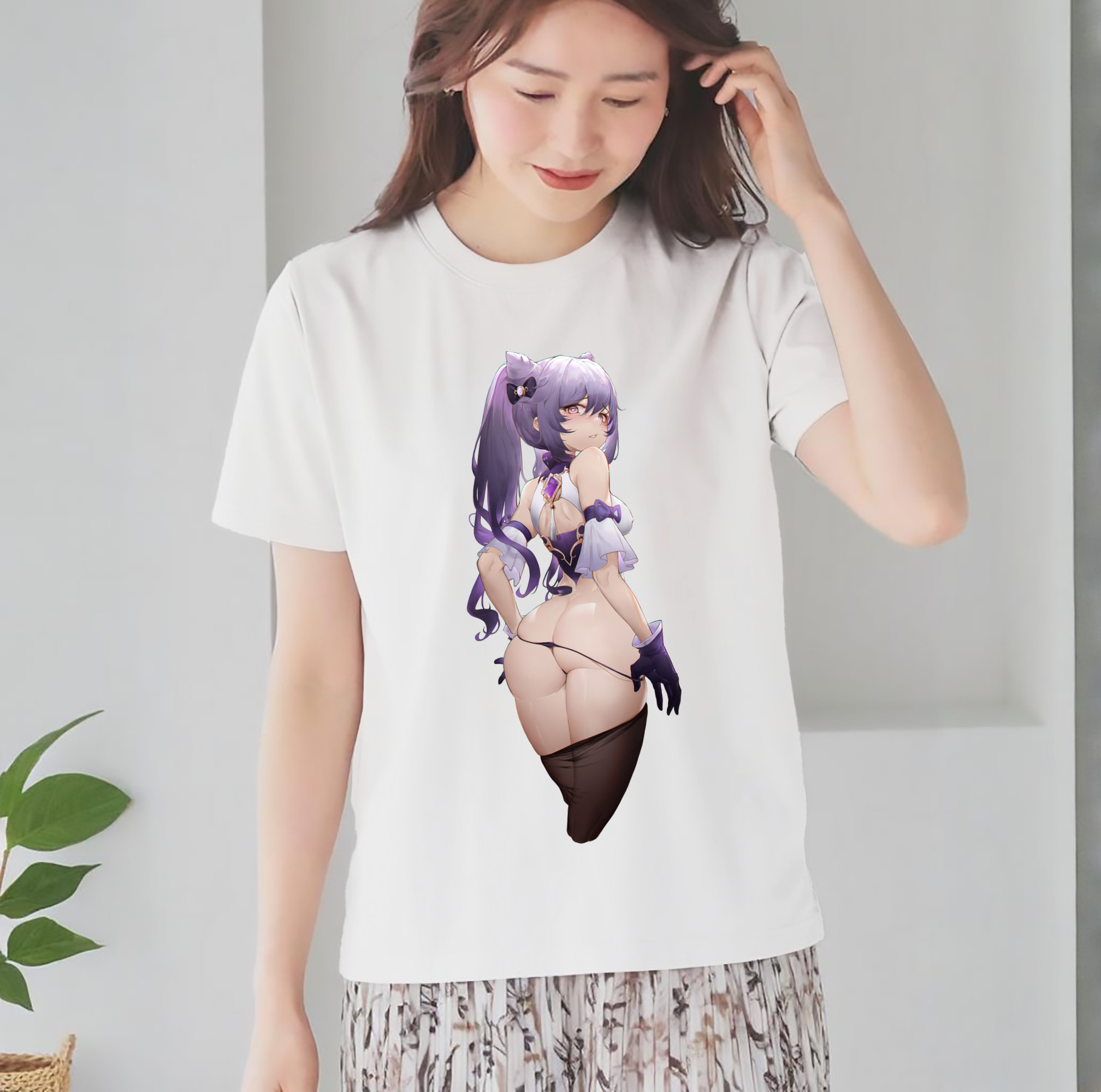 げんし神 刻晴 こくせい genshin Kokusei レディースカジュアルプリントTシャツ（綿100％）