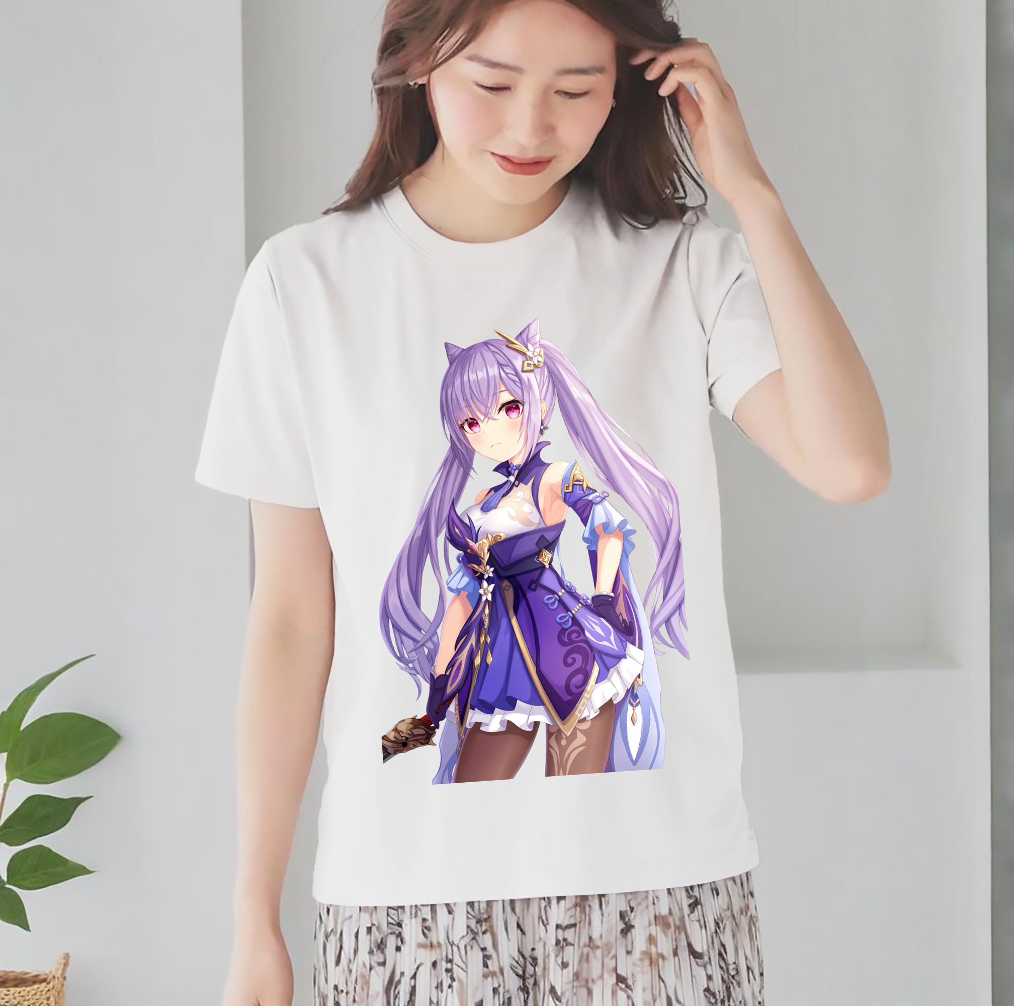 げんし神 刻晴 こくせい genshin Kokusei レディースカジュアルプリントTシャツ（綿100％）